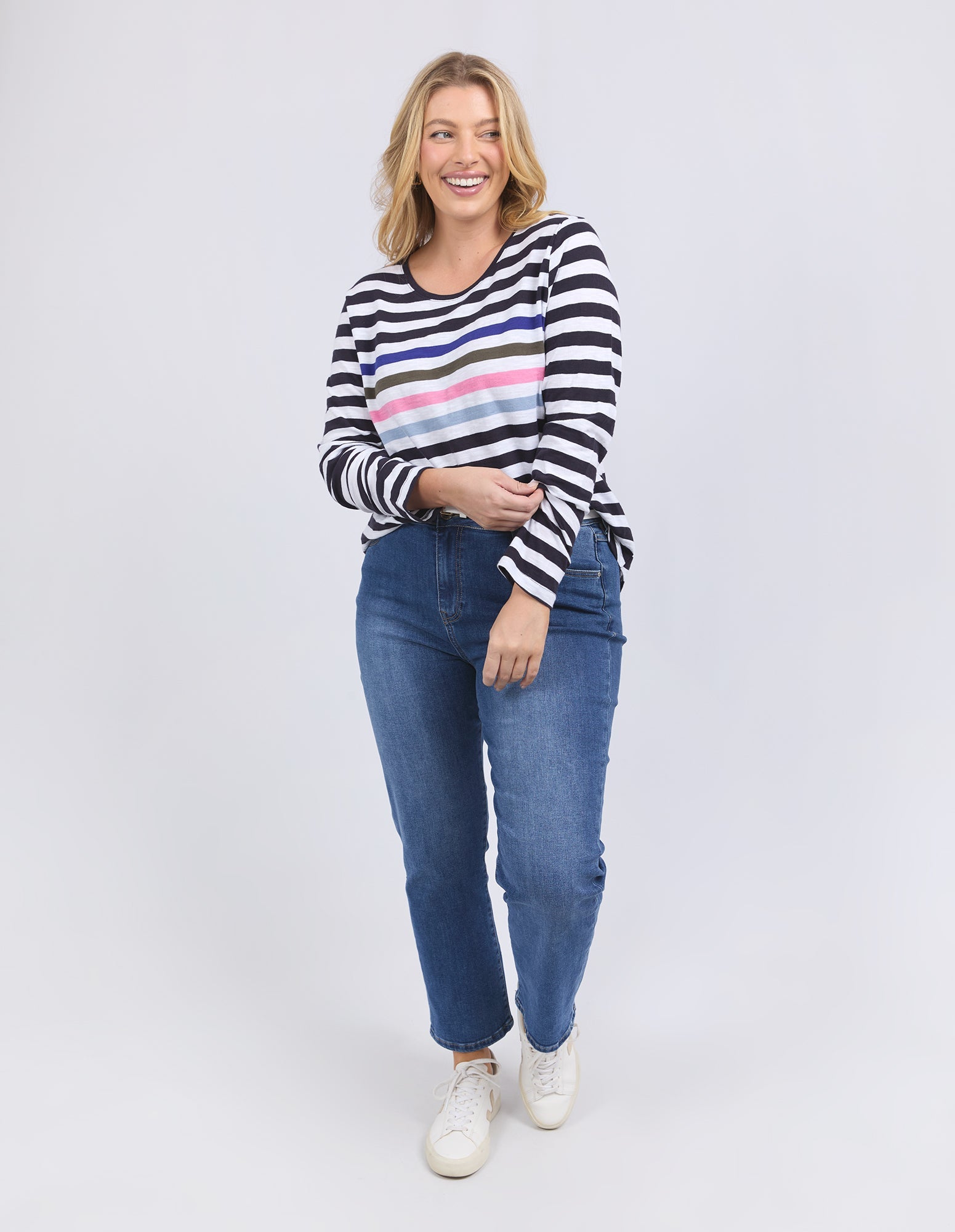 Harmony Long Sleeve Tee Navy & White Stripe