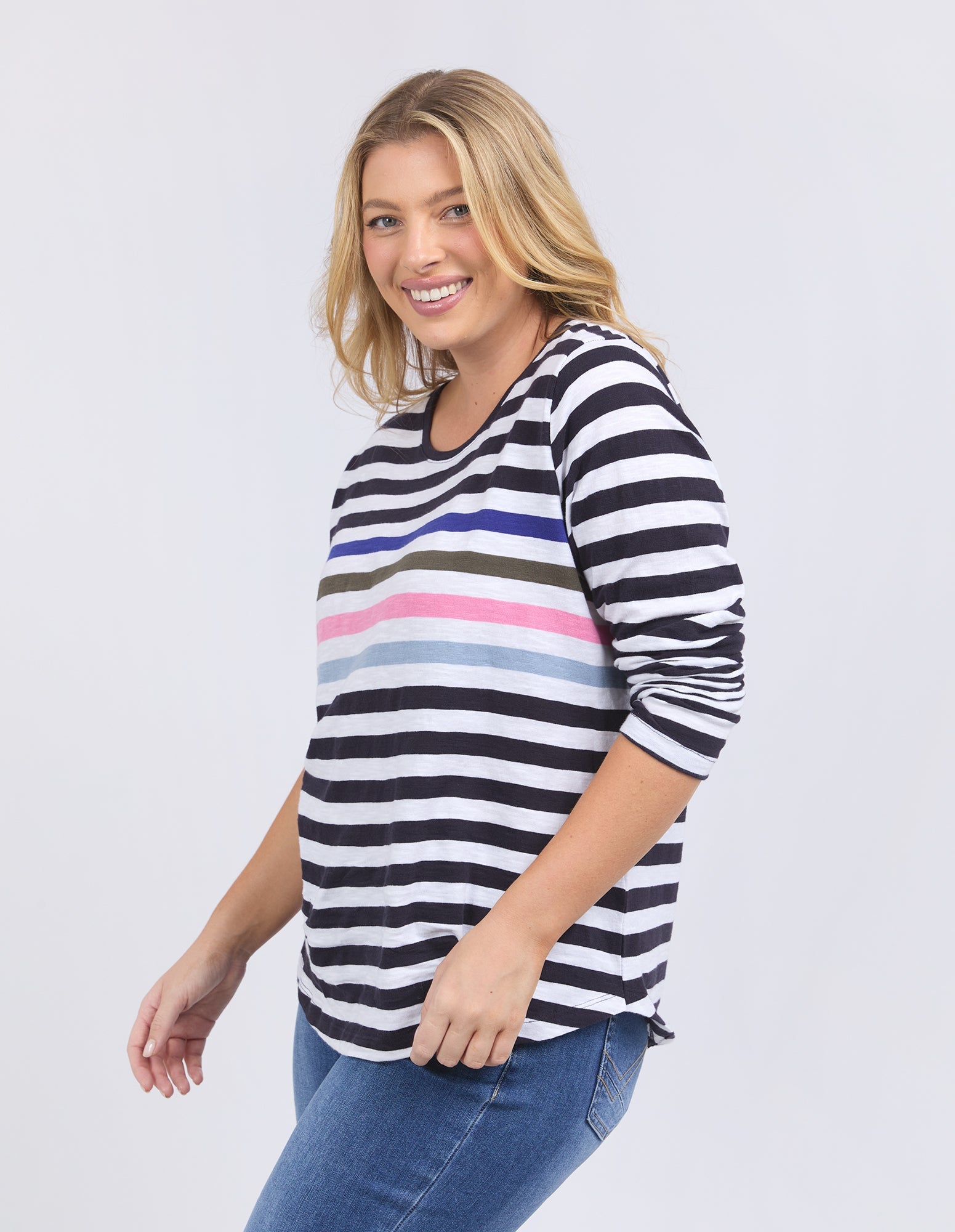 Harmony Long Sleeve Tee Navy & White Stripe