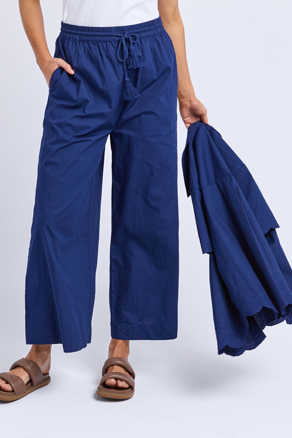 Odette Broderie Pant Blue Depths
