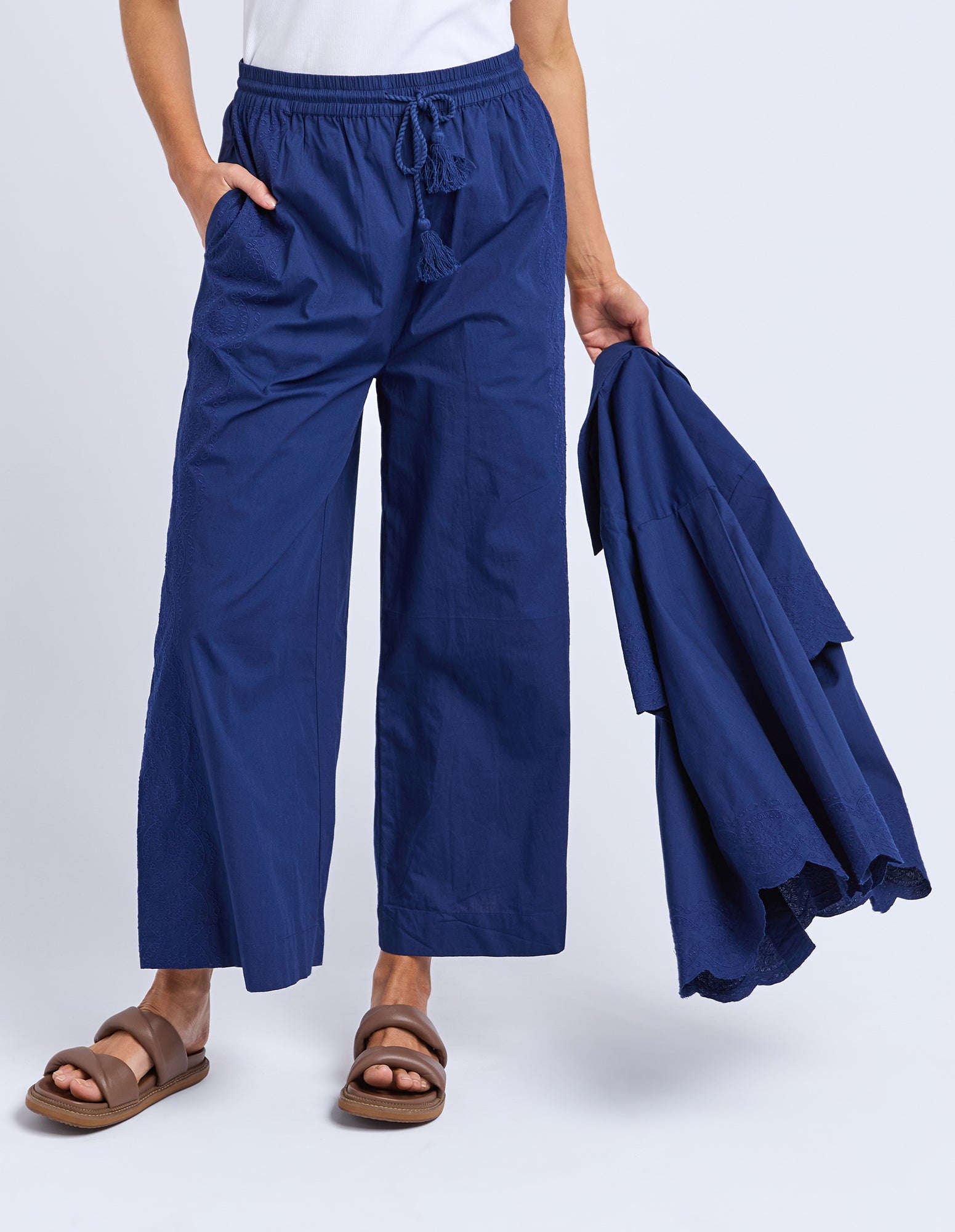 Odette Broderie Pant Blue Depths