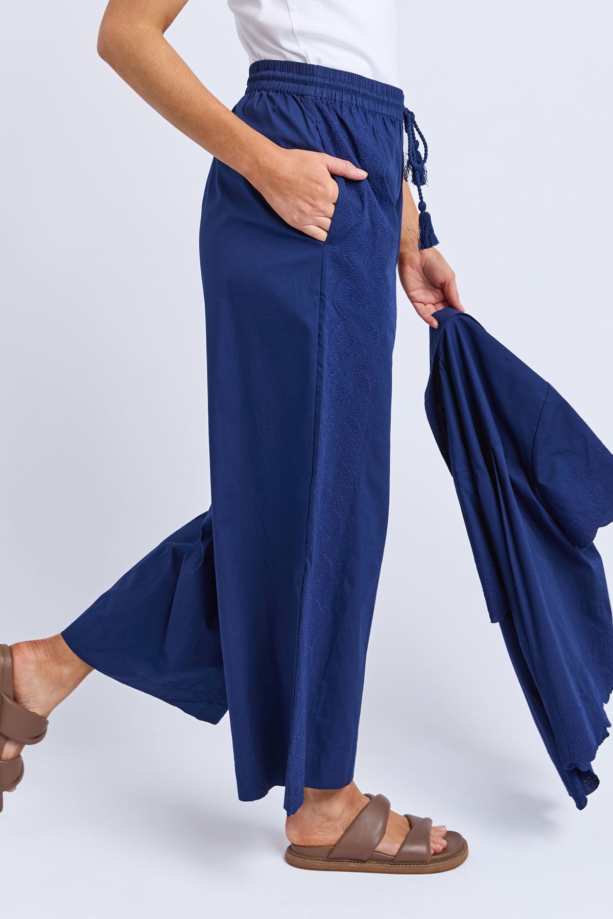 Odette Broderie Pant Blue Depths