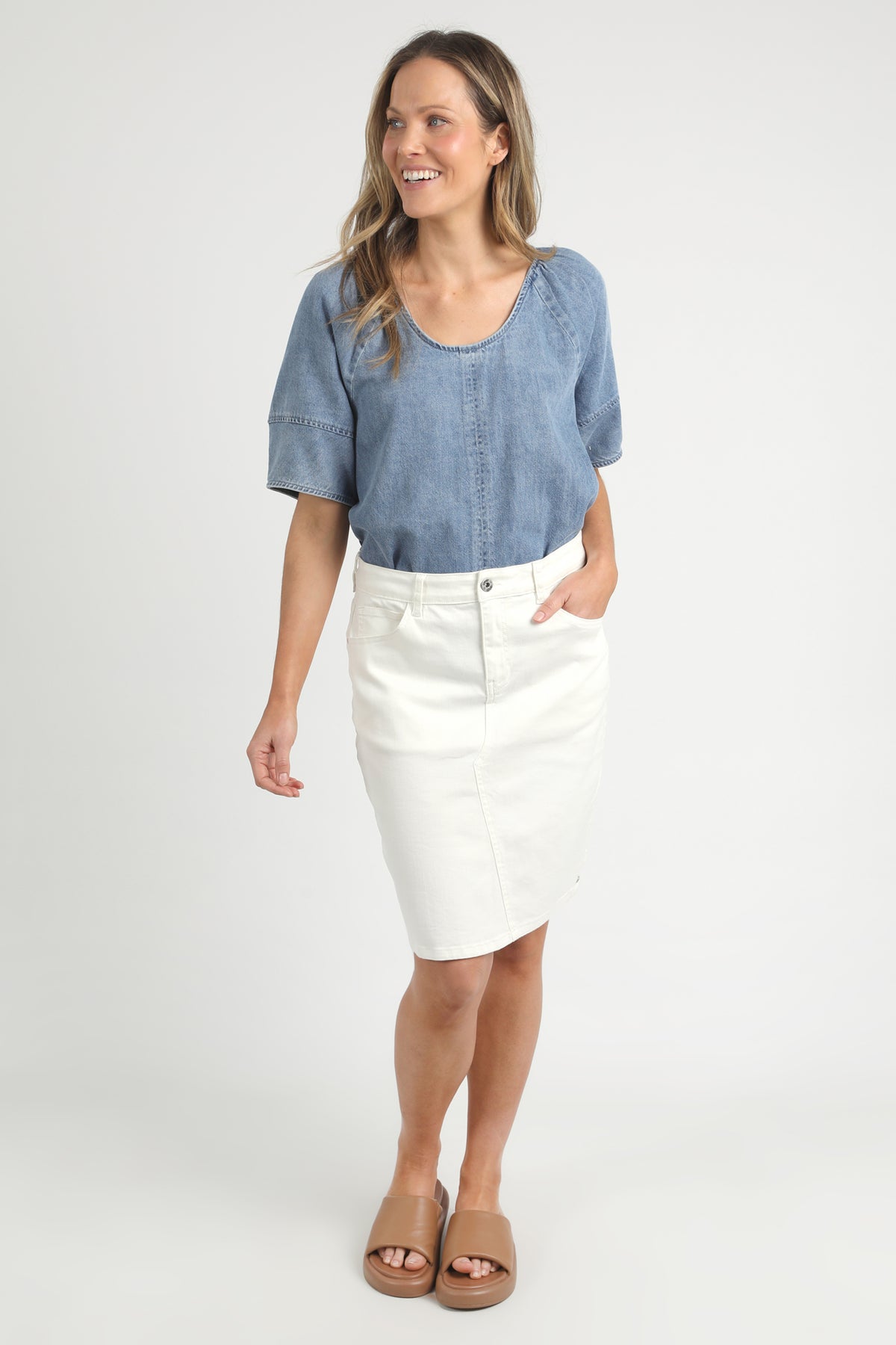 Belle Denim Skirt Vintage White