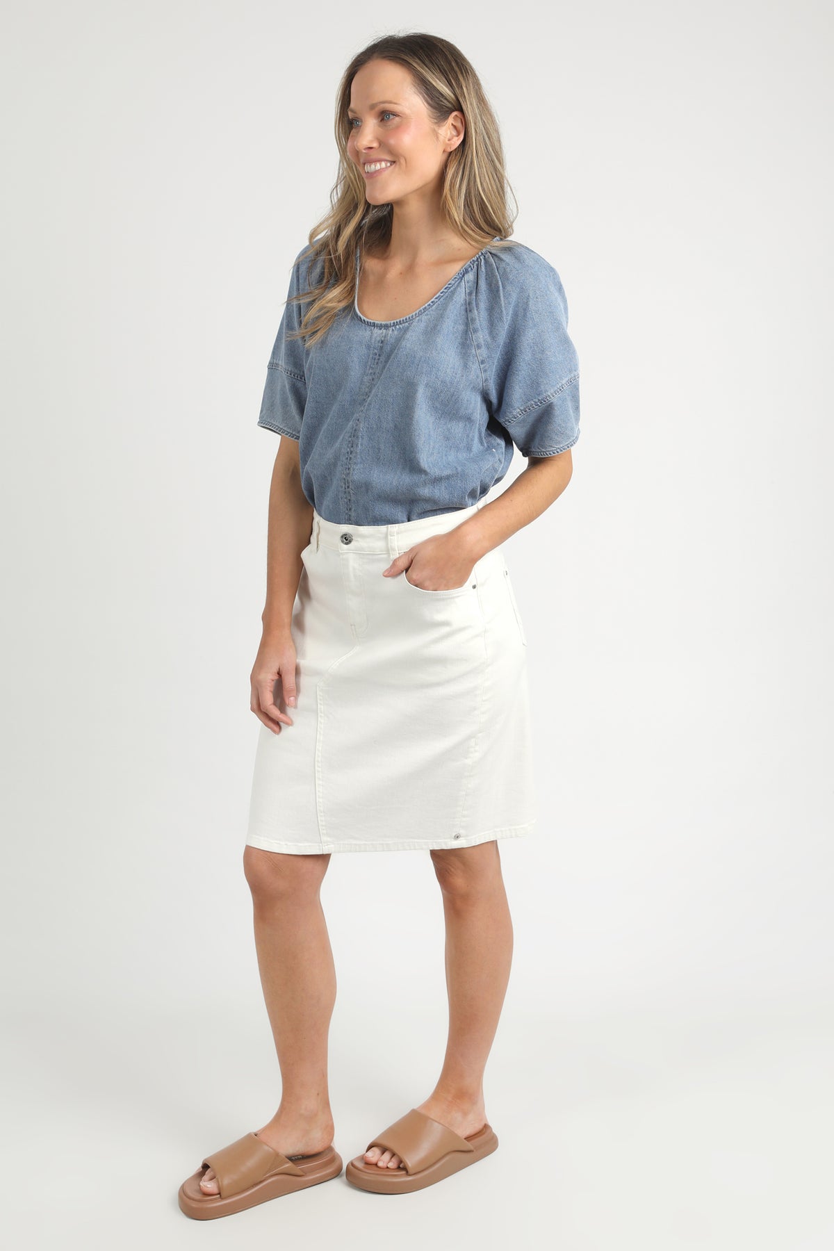 Belle Denim Skirt Vintage White