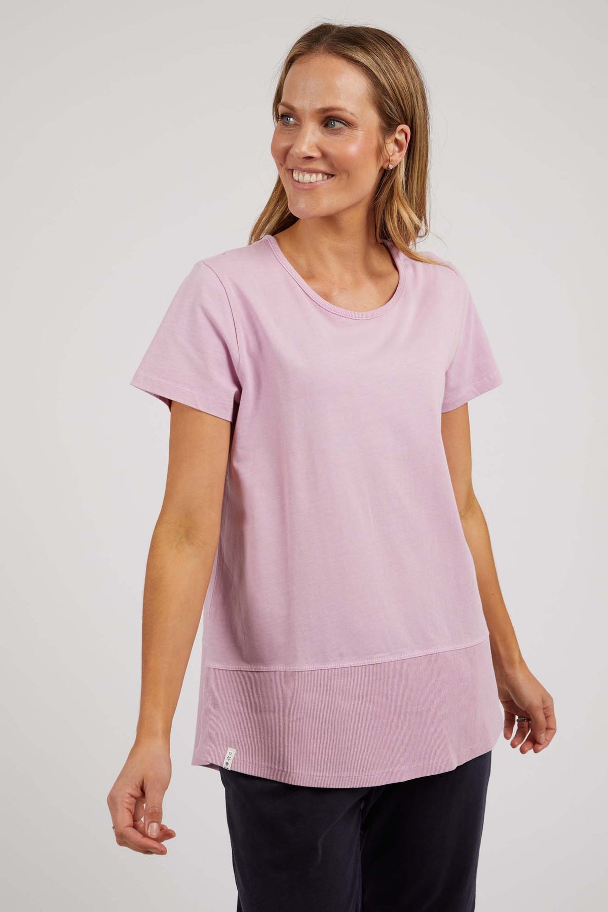 Rib Short Sleeve Tee Peony Pink