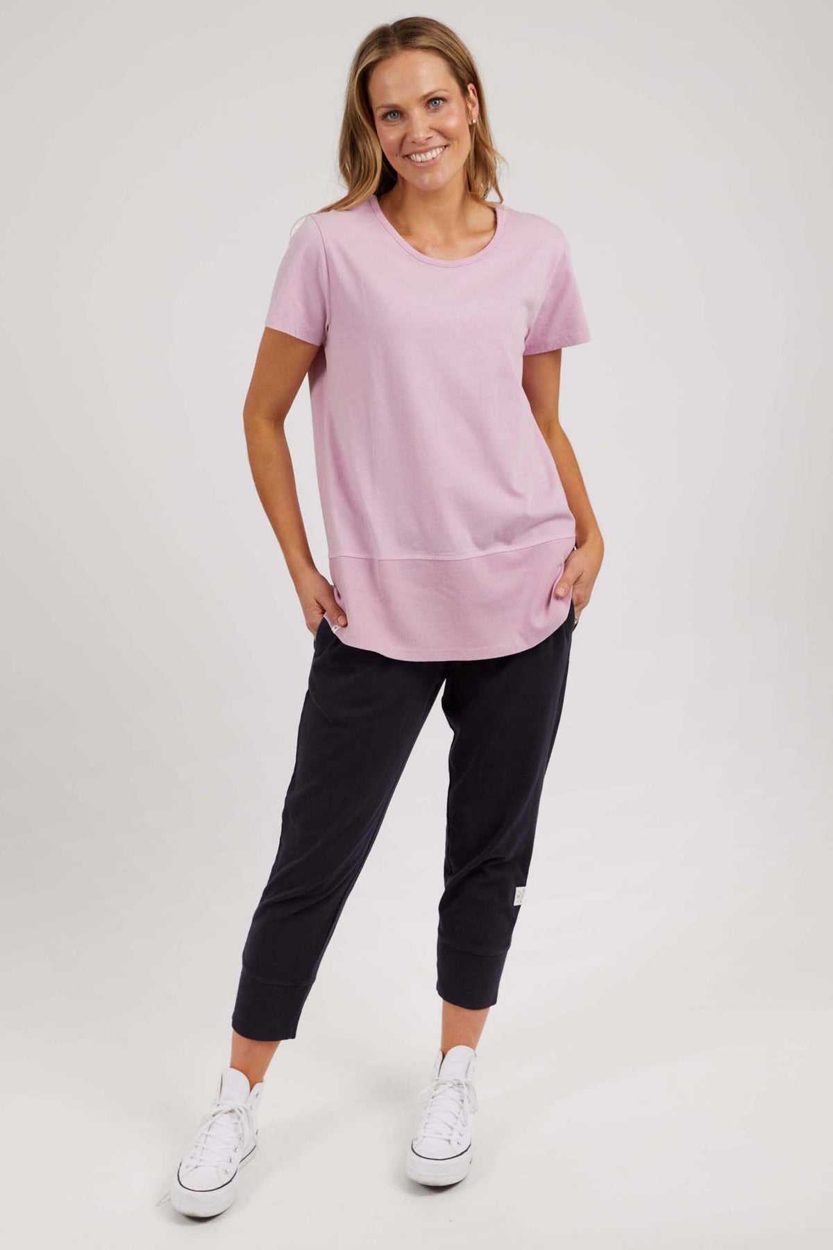 Rib Short Sleeve Tee Peony Pink