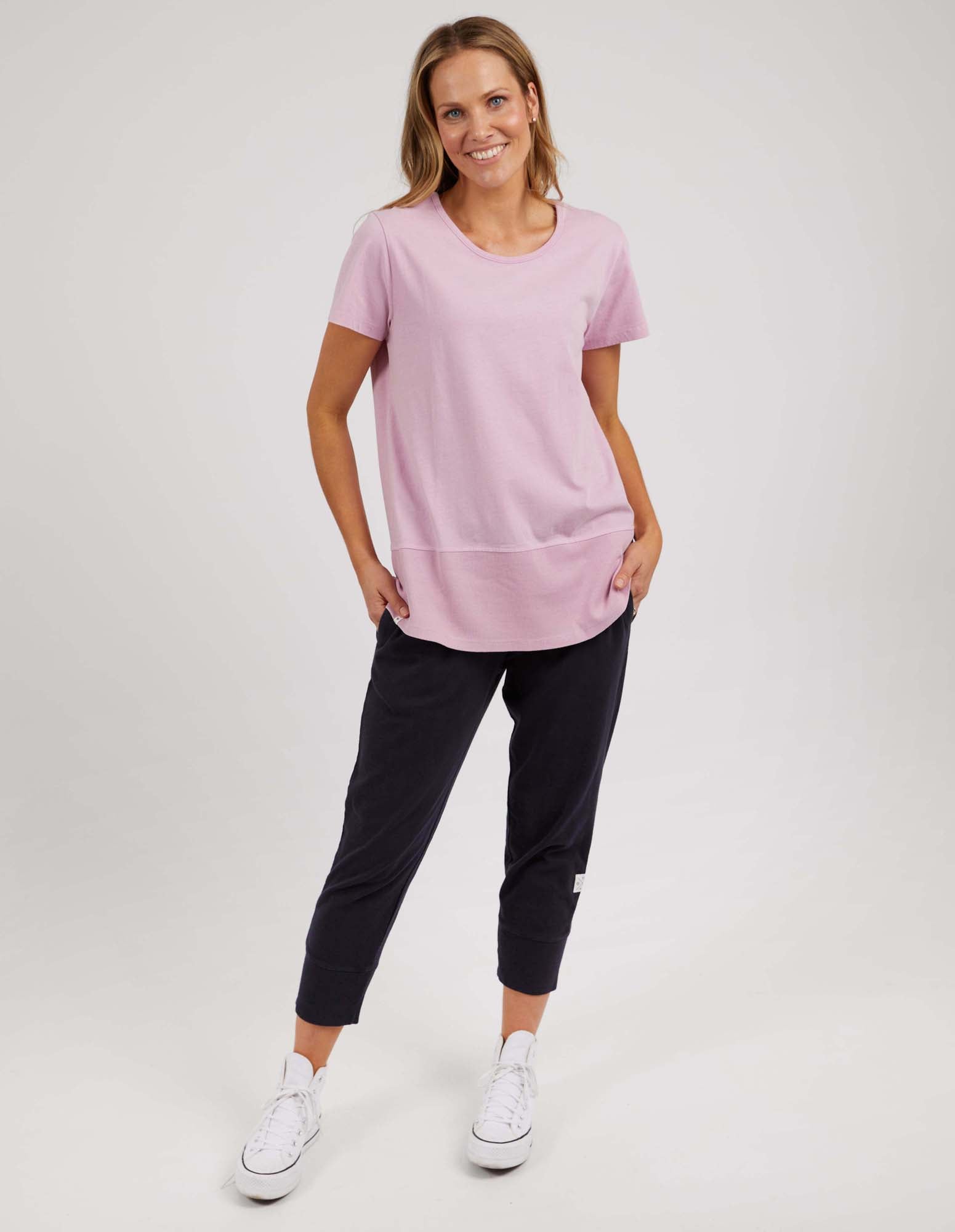 Rib Short Sleeve Tee Peony Pink