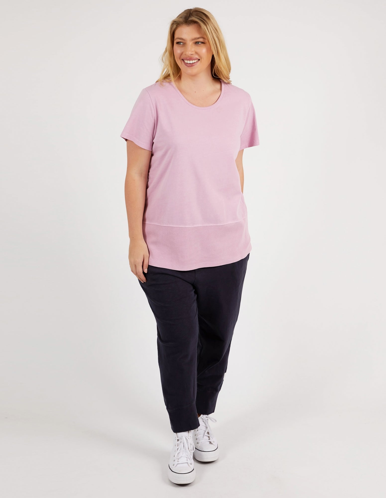 Rib Short Sleeve Tee Peony Pink