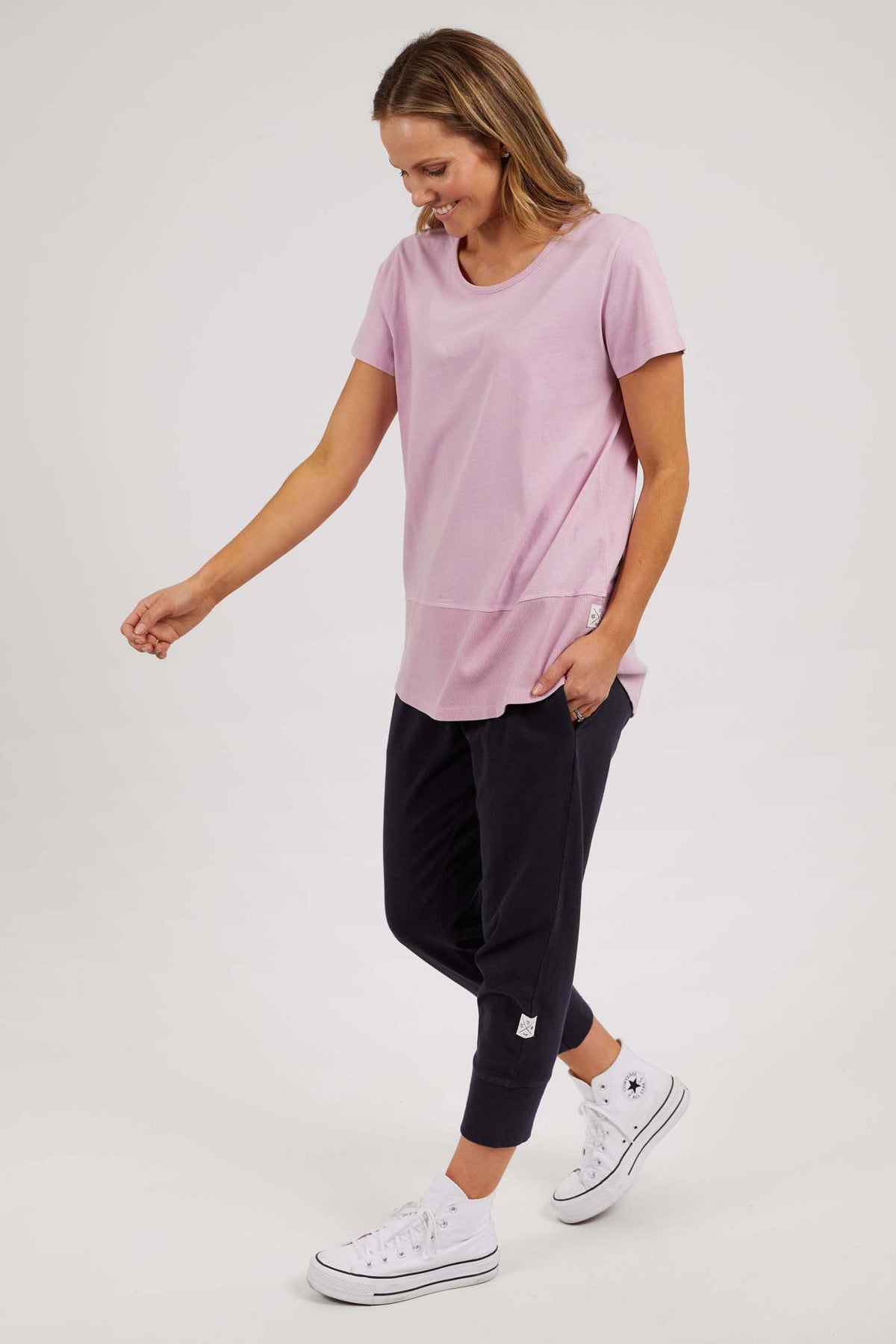Rib Short Sleeve Tee Peony Pink