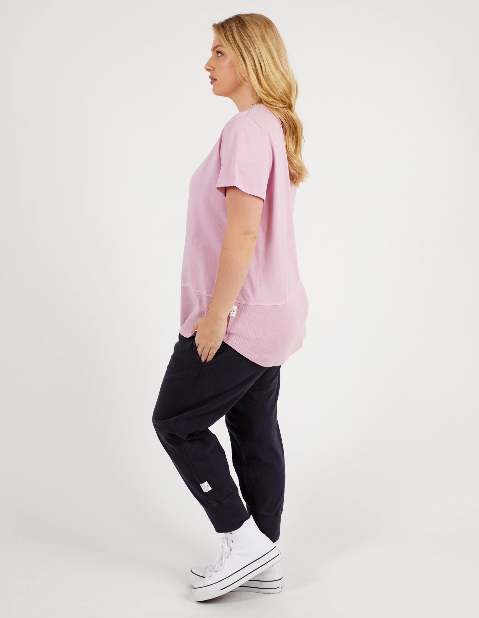 Rib Short Sleeve Tee Peony Pink