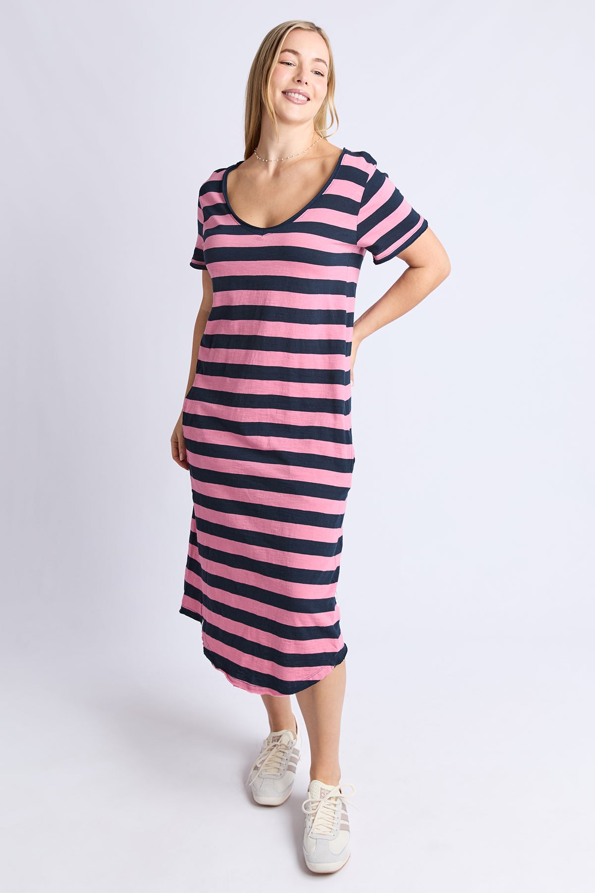 Maeve Midi Dress - Stripe Rose & Navy Str