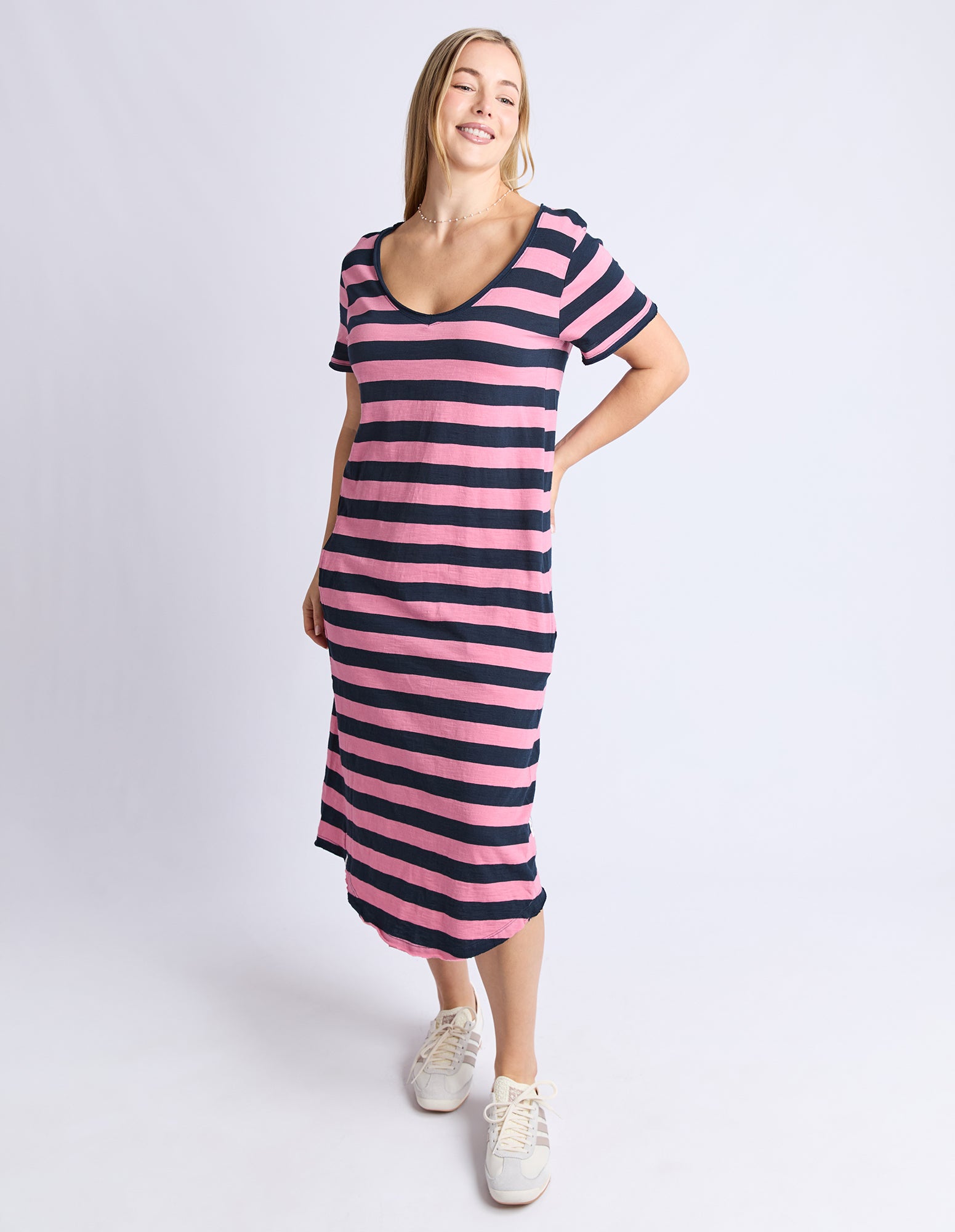 Maeve Midi Dress - Stripe Rose & Navy Str