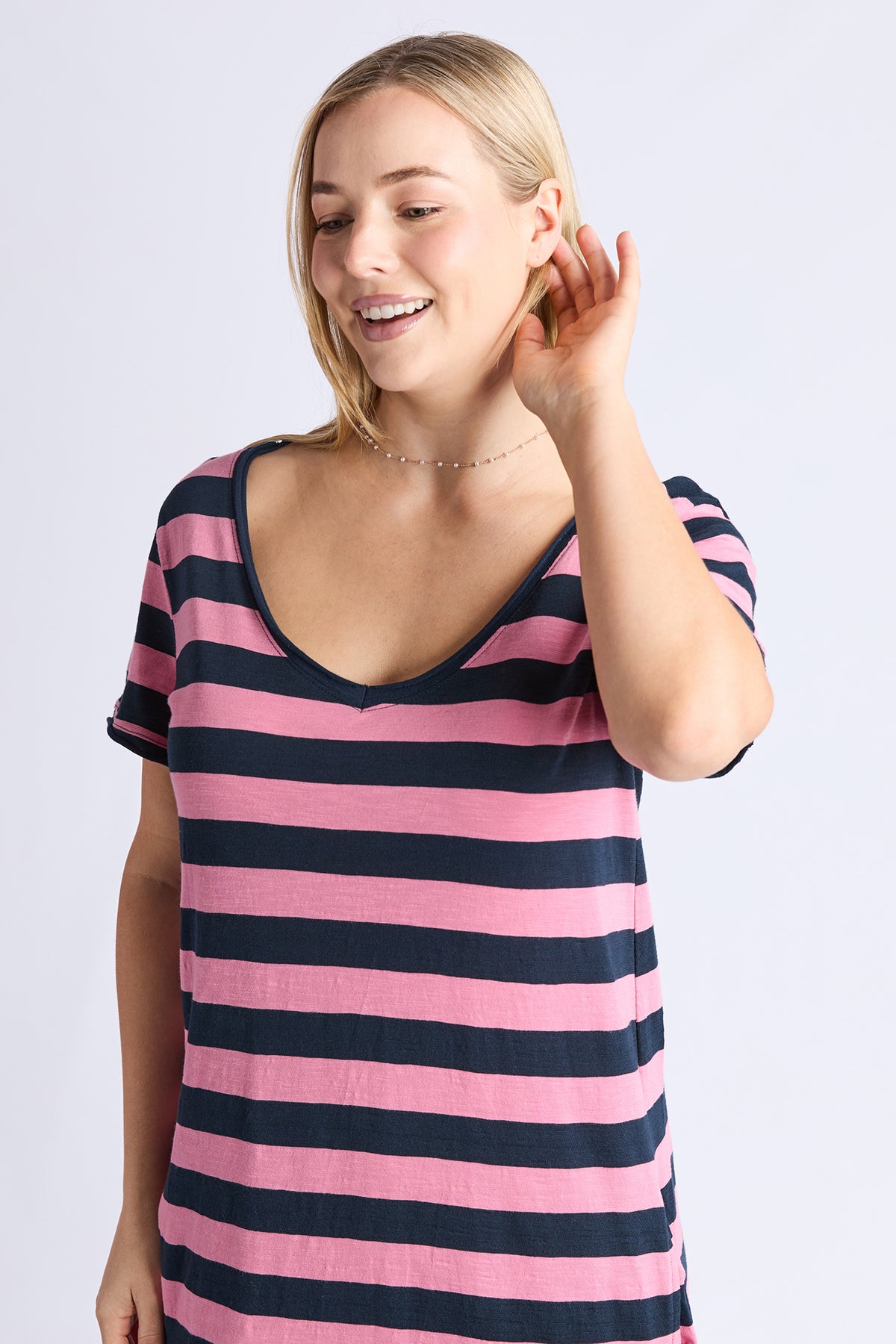 Maeve Midi Dress - Stripe Rose & Navy Str