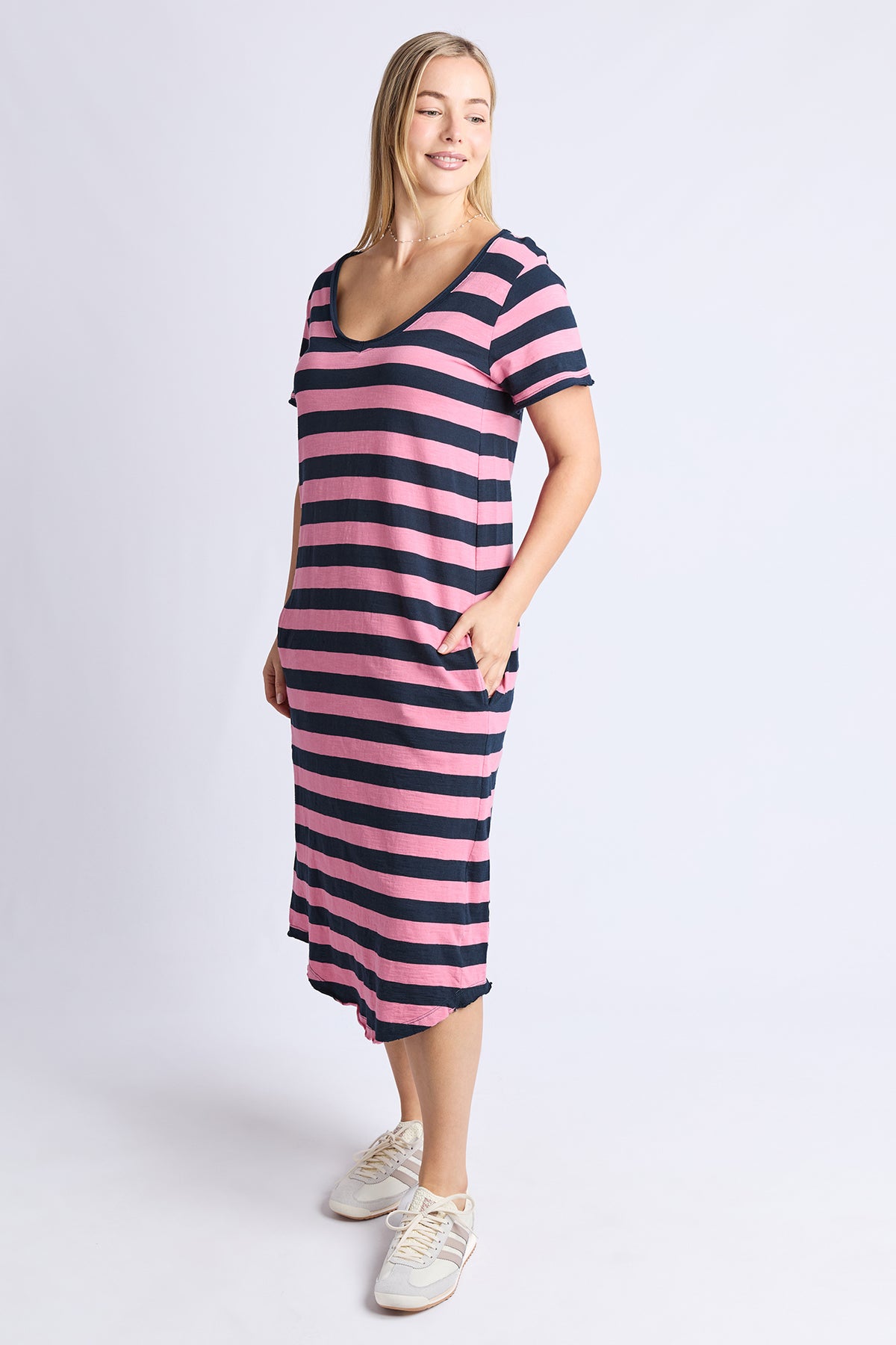 Maeve Midi Dress - Stripe Rose & Navy Str