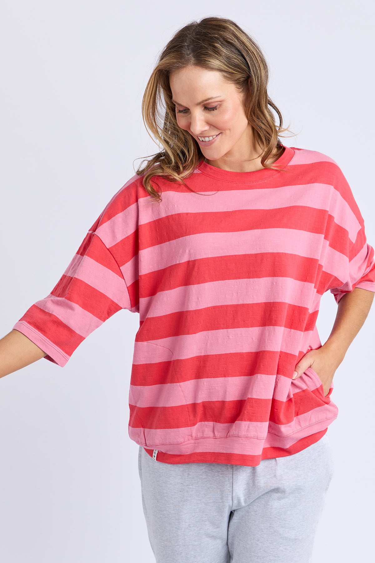 Mazie Block Stripe Sweat Cayenne & Rose