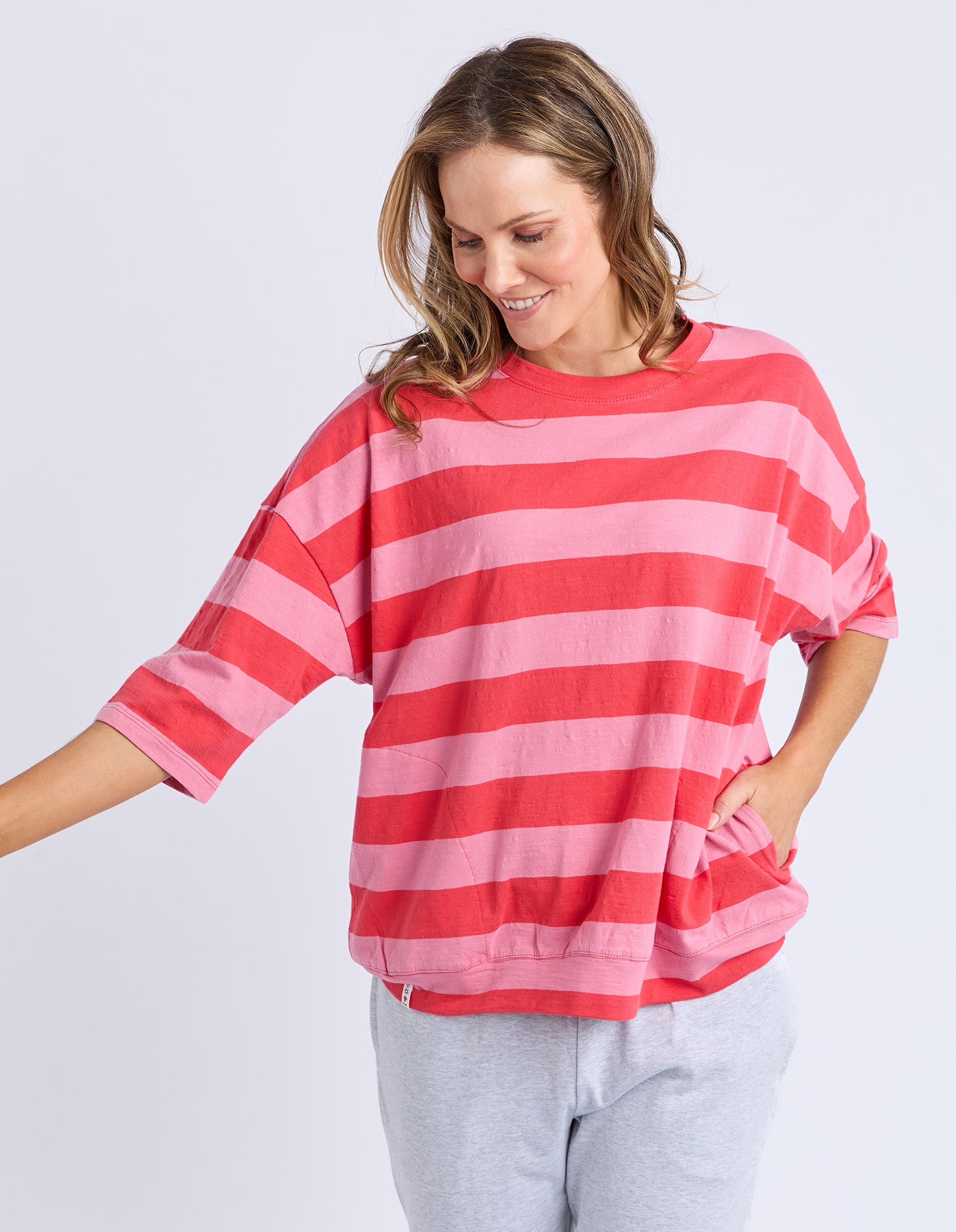 Mazie Block Stripe Sweat Cayenne & Rose