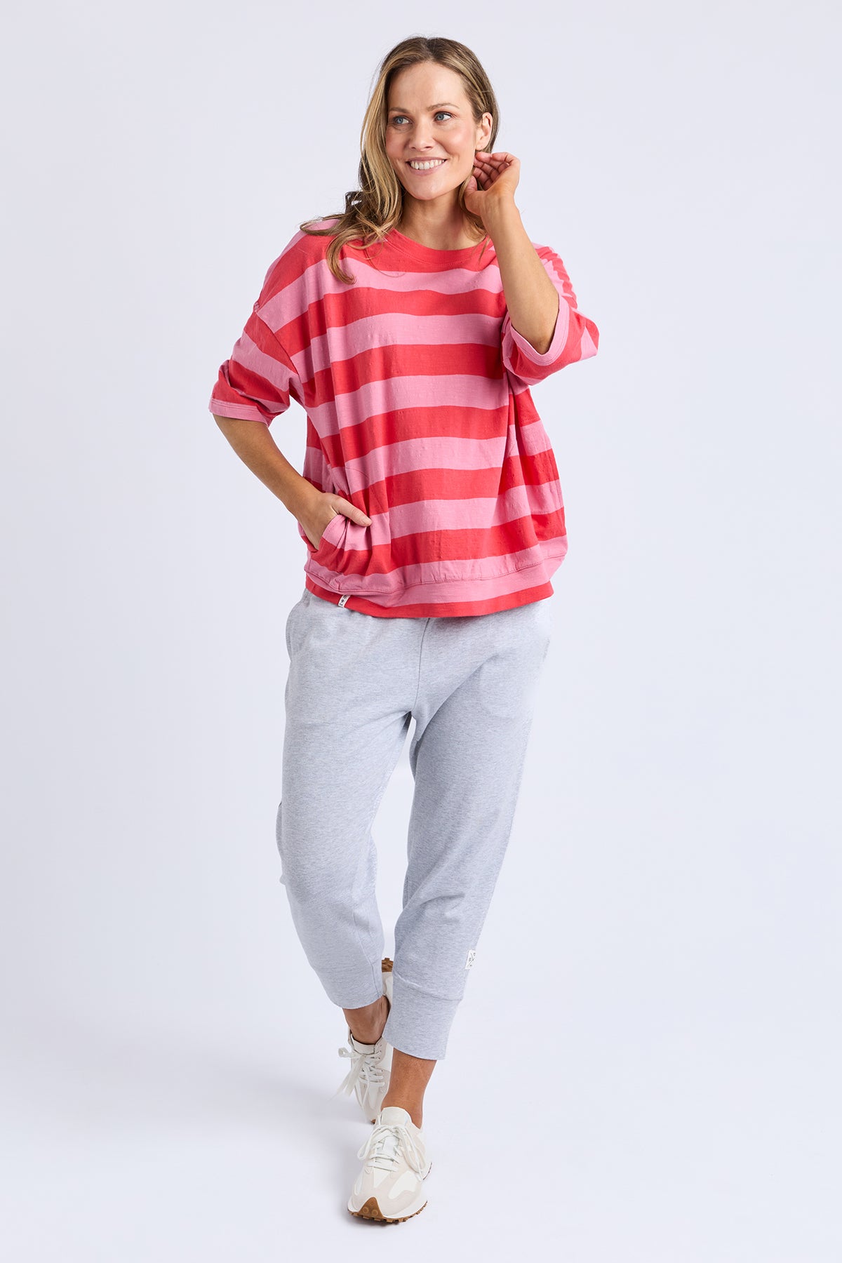 Mazie Block Stripe Sweat Cayenne & Rose