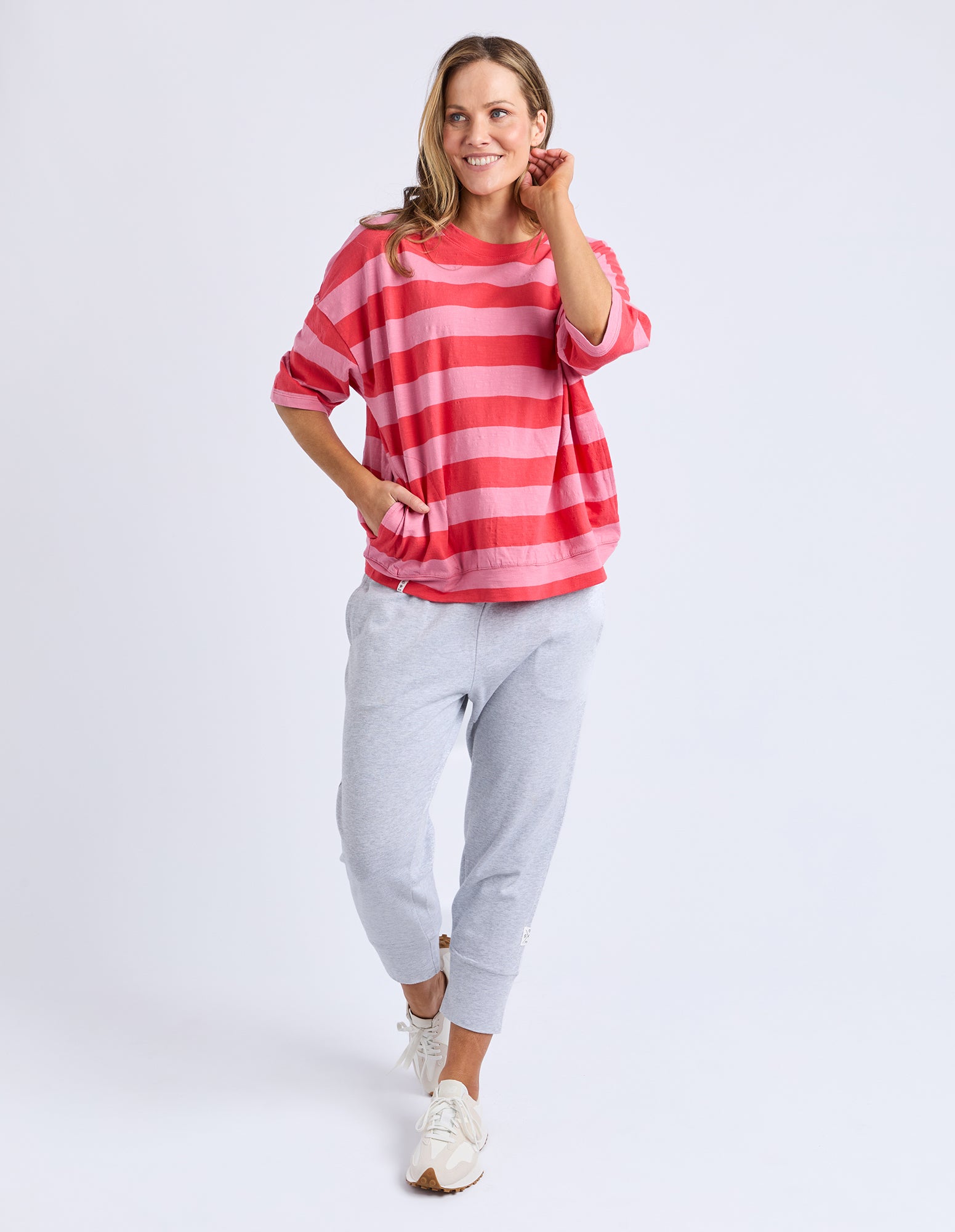 Mazie Block Stripe Sweat Cayenne & Rose