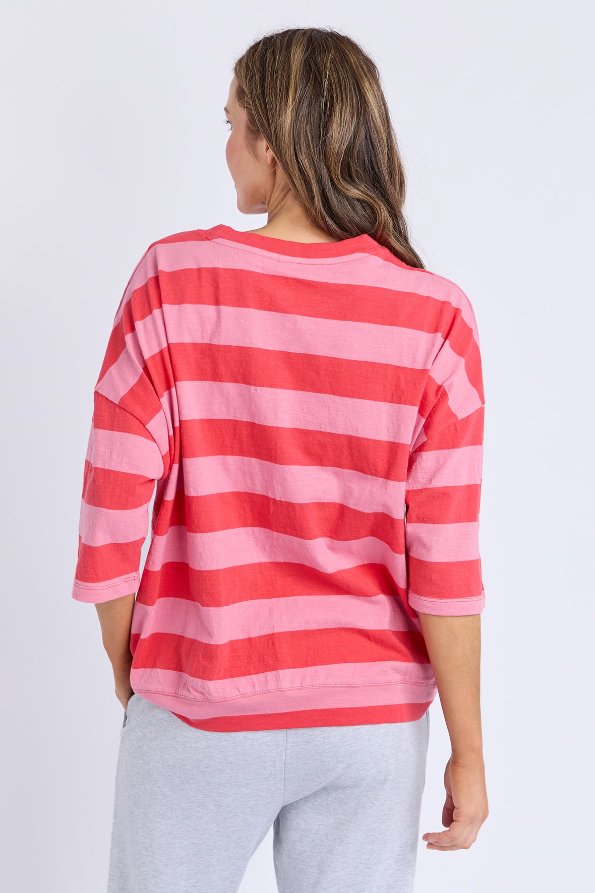 Mazie Block Stripe Sweat Cayenne & Rose