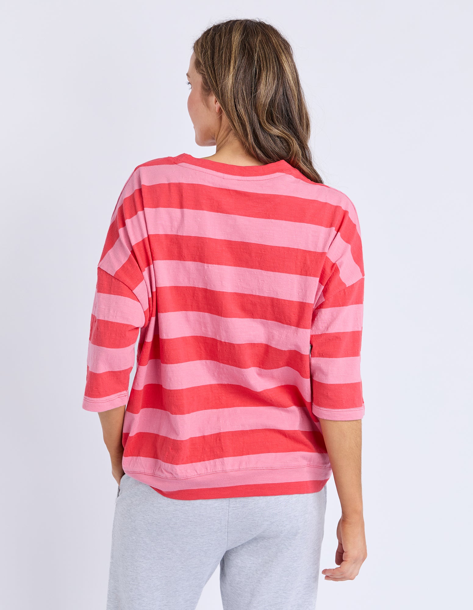 Mazie Block Stripe Sweat Cayenne & Rose