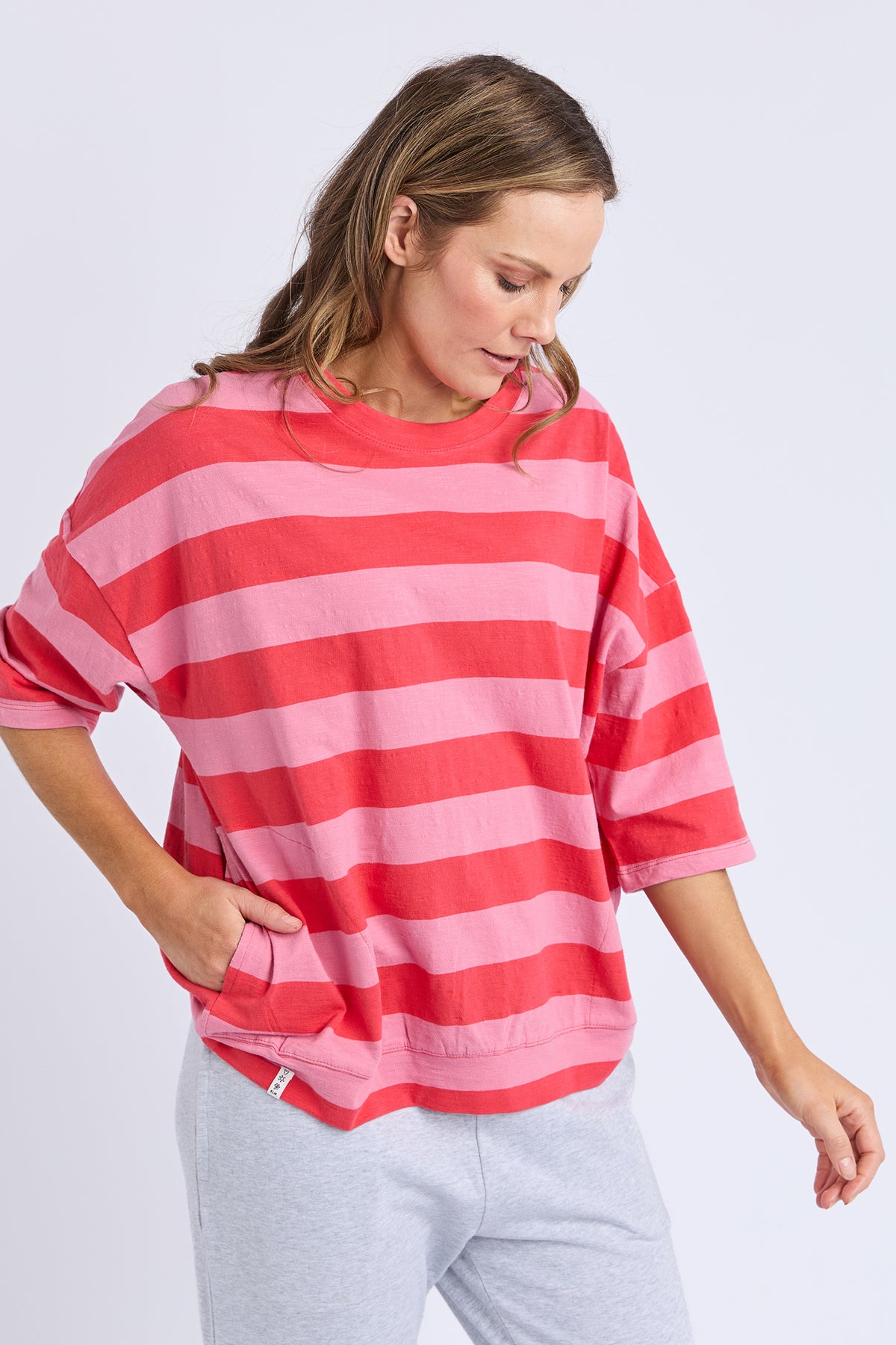 Mazie Block Stripe Sweat Cayenne & Rose