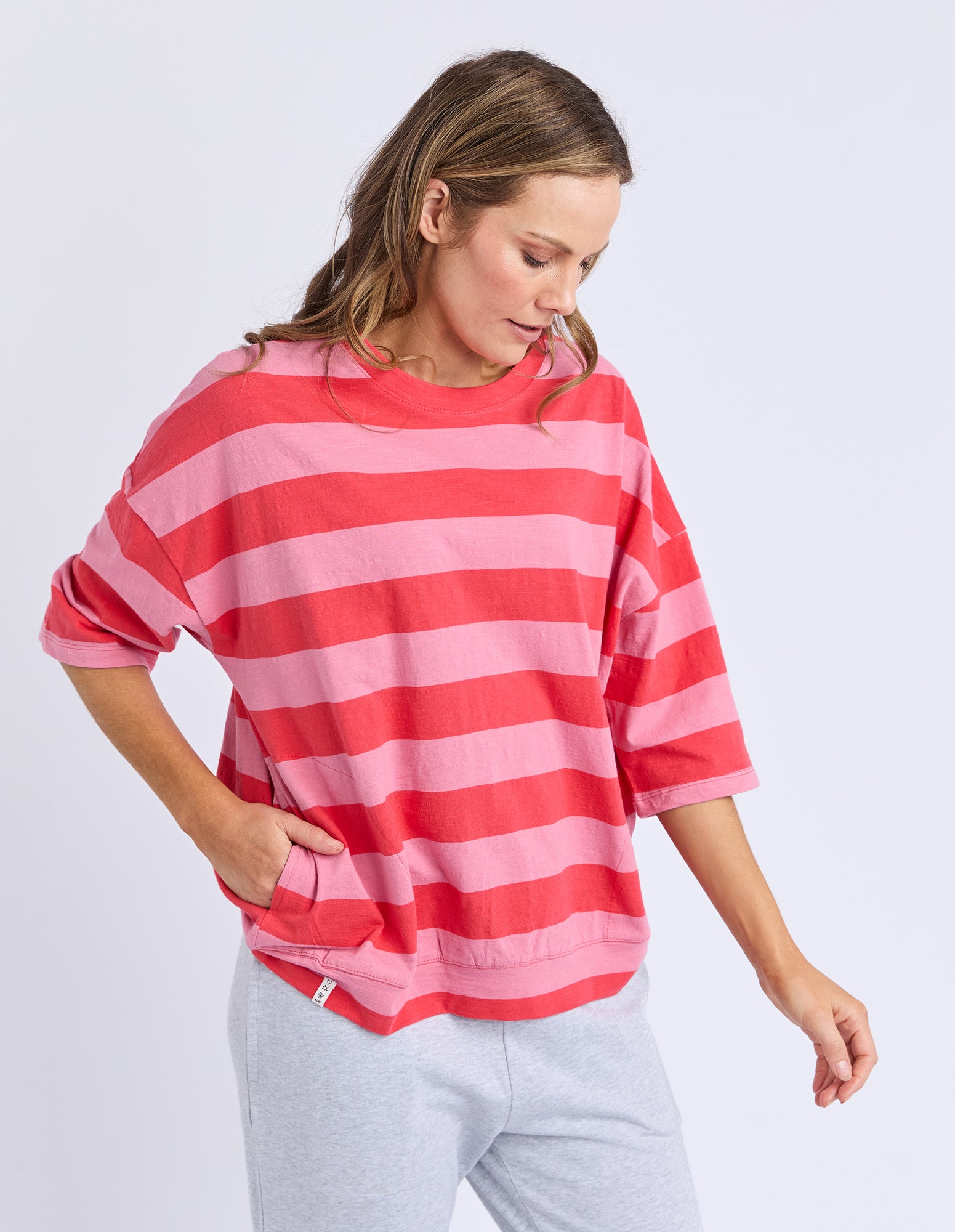 Mazie Block Stripe Sweat Cayenne & Rose