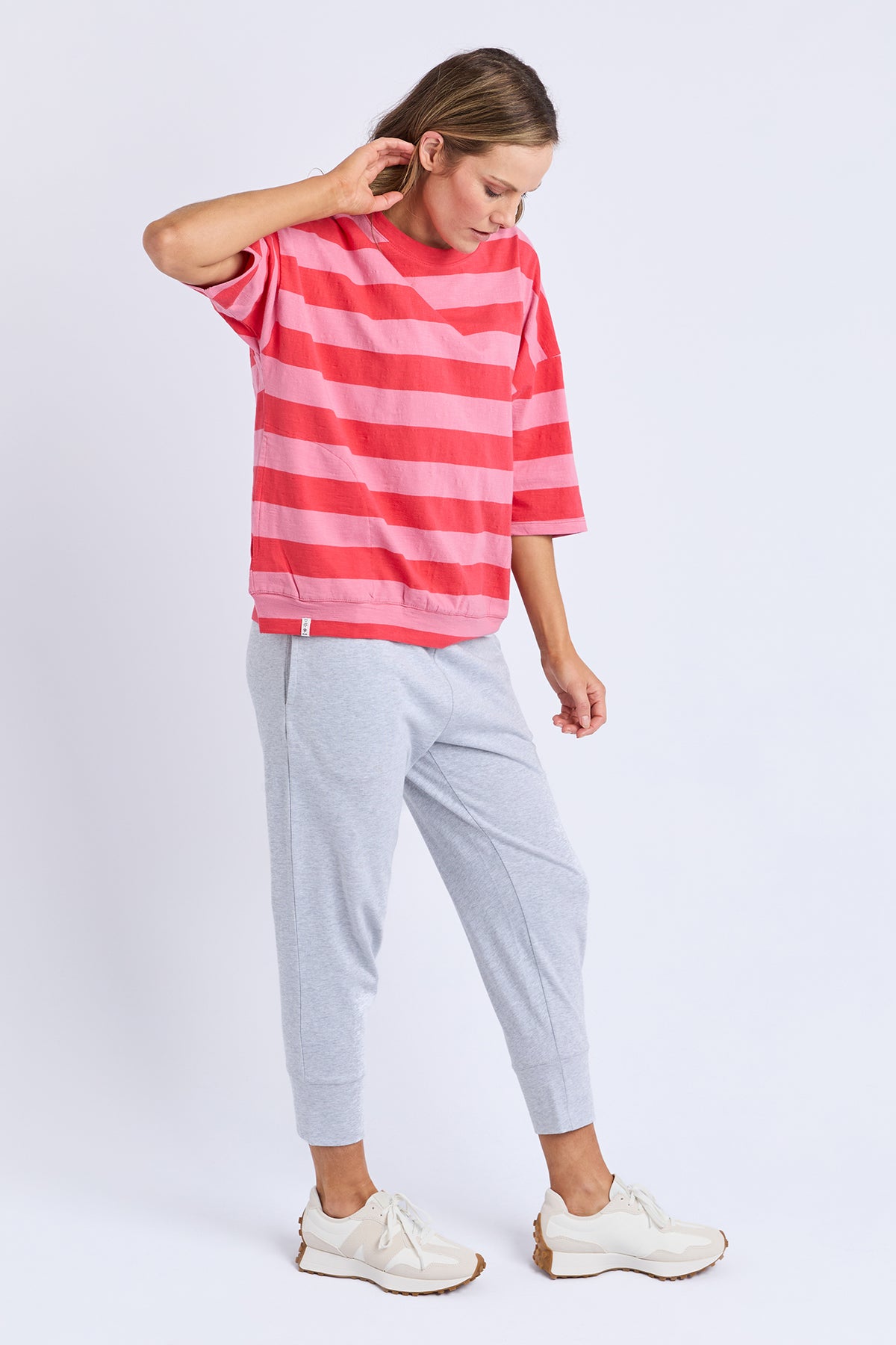 Mazie Block Stripe Sweat Cayenne & Rose