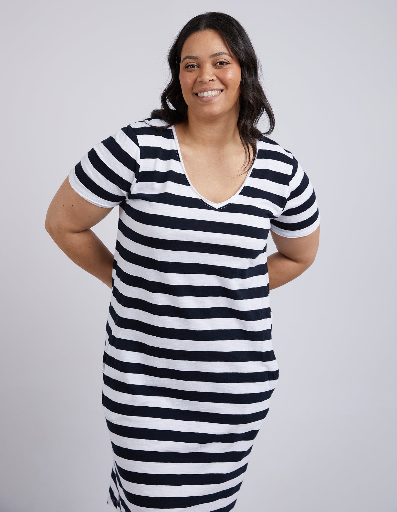 Maeve Dress Navy & White Stripe