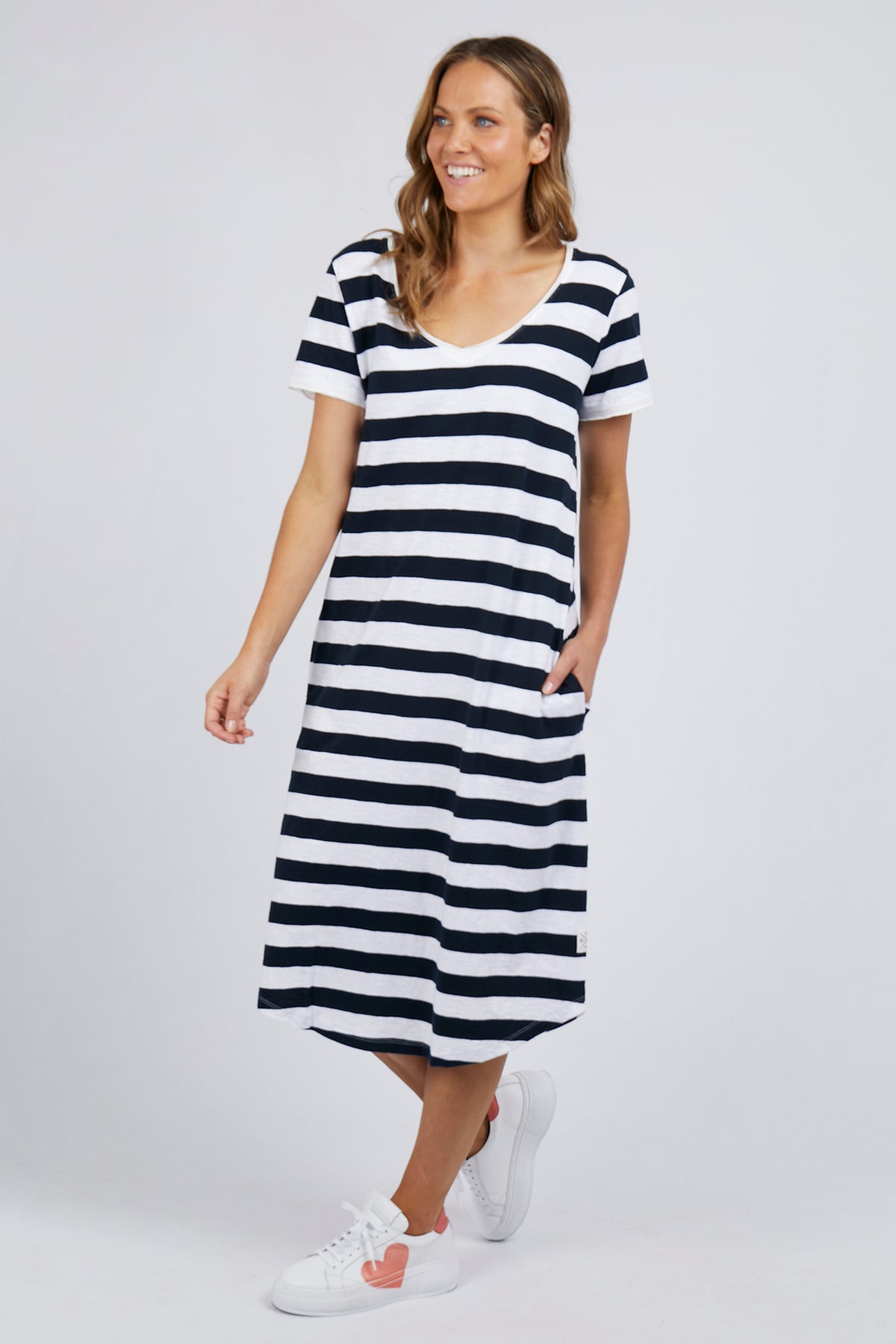 Maeve Dress Navy & White Stripe