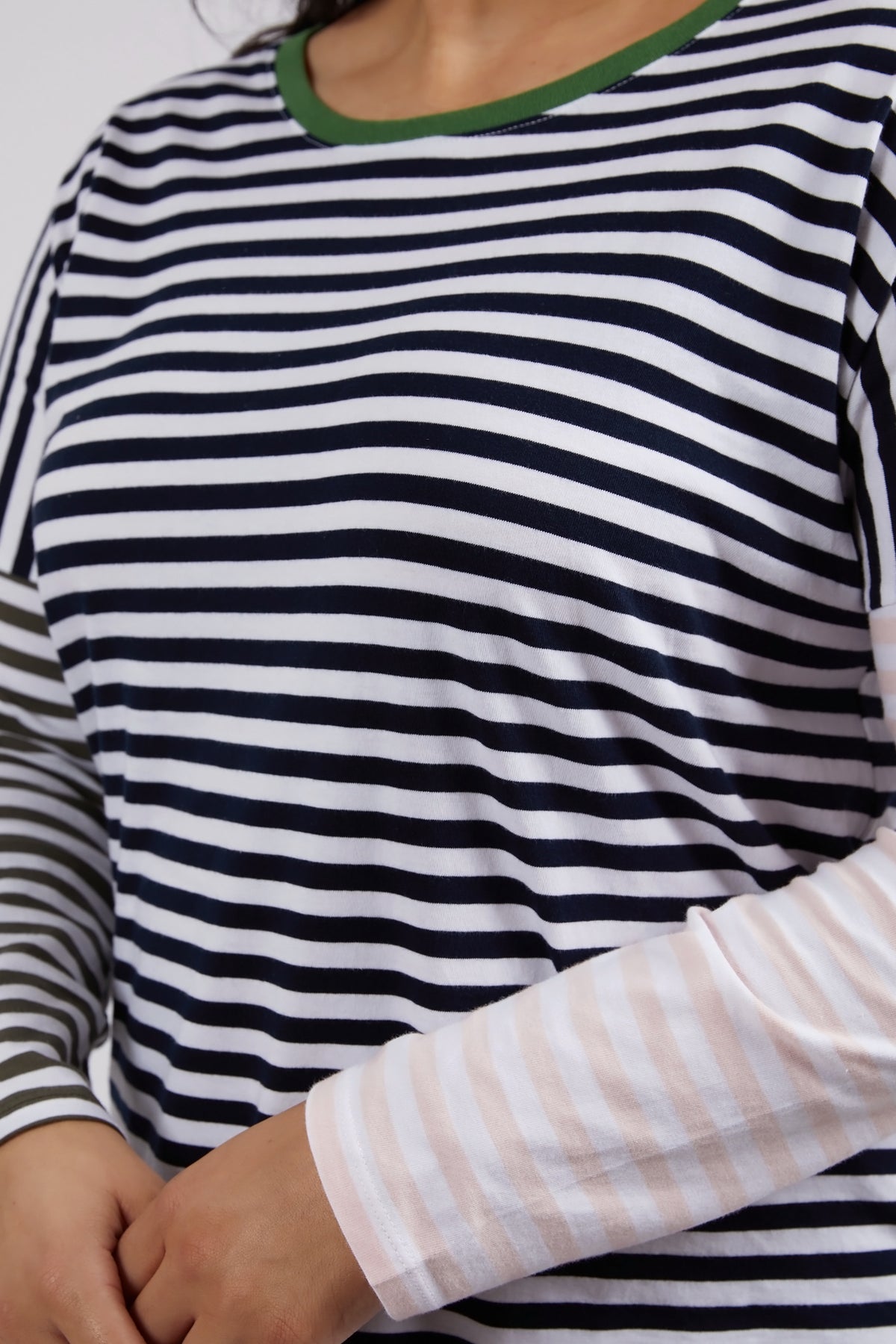 Lover Long Sleeve White, Navy & Pink Stripe