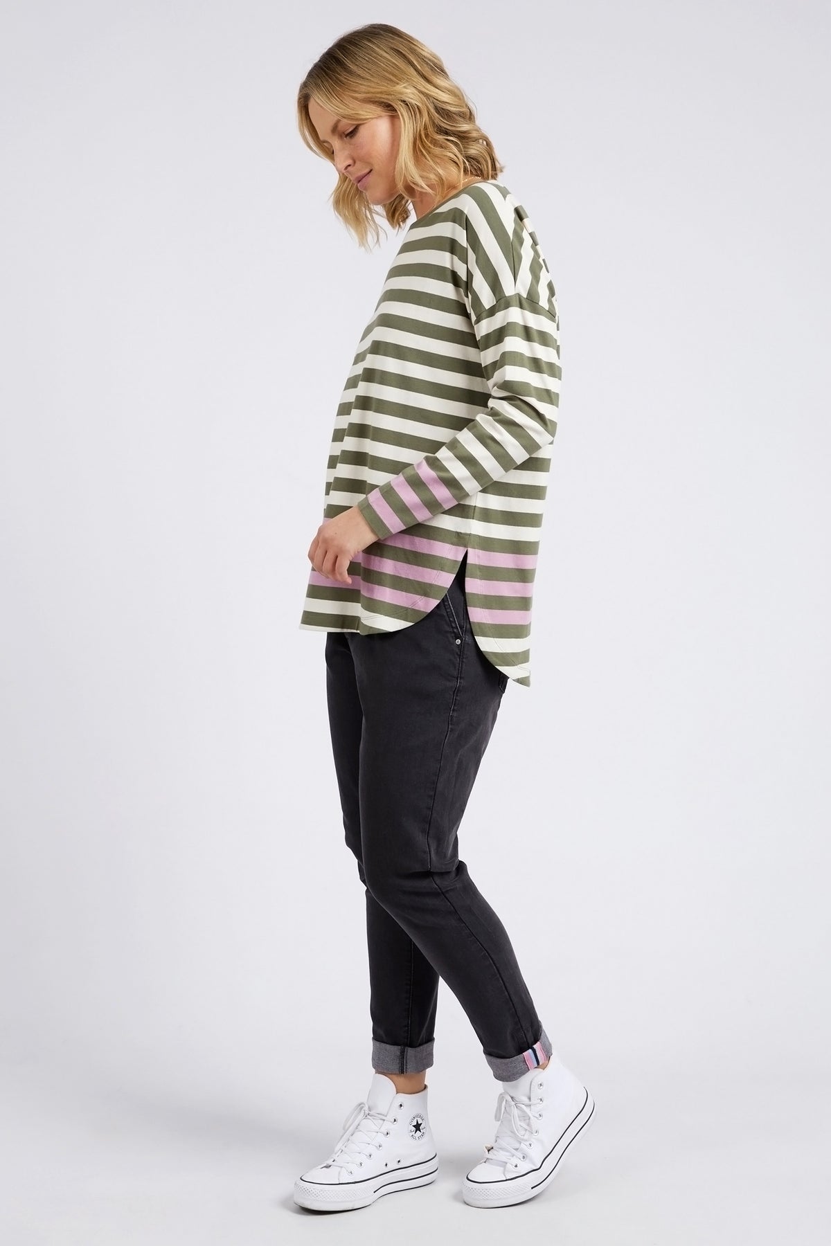 Turn Back L/S Tee Clo / Pearl Stripe