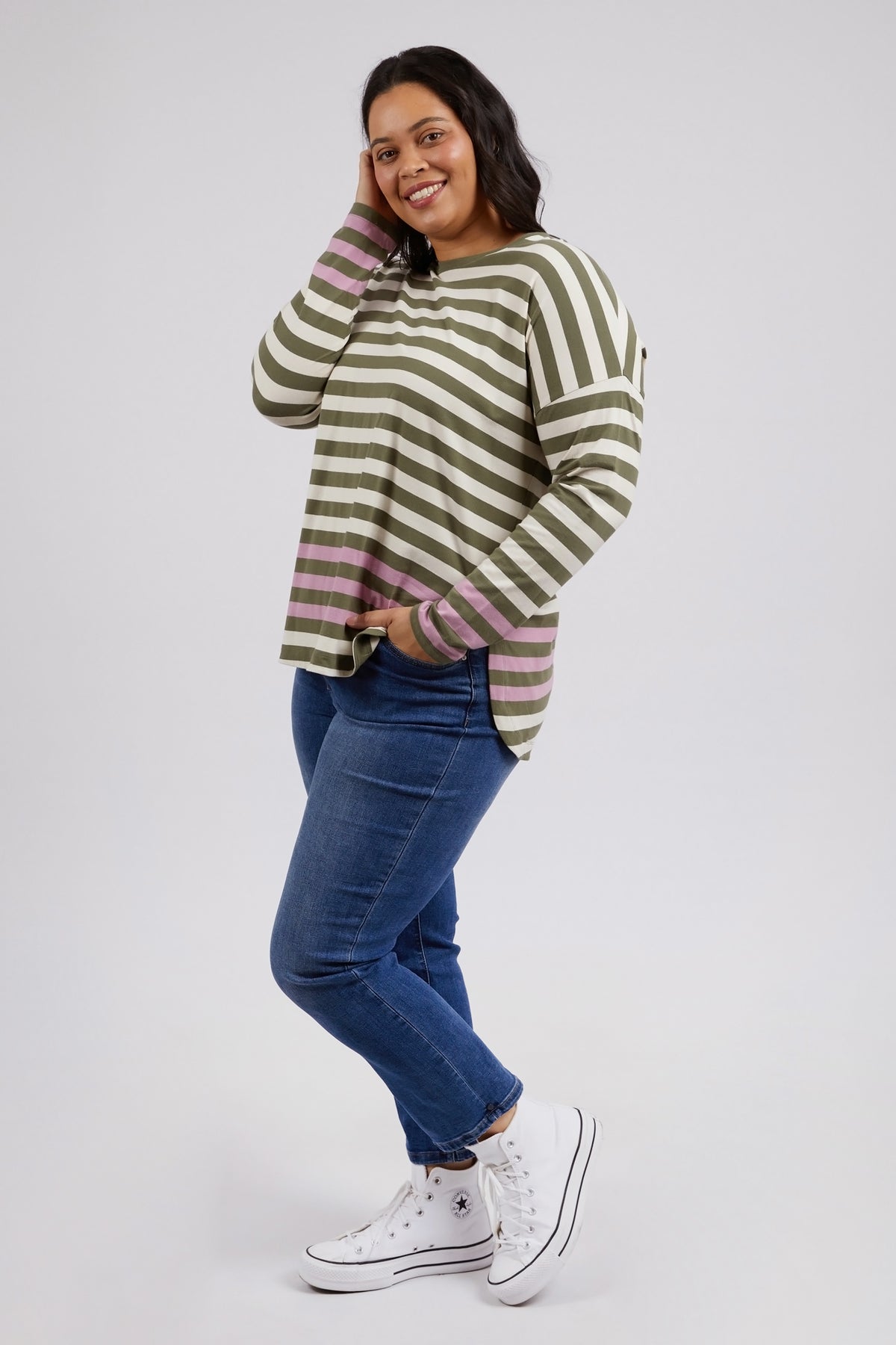 Turn Back L/S Tee Clo / Pearl Stripe