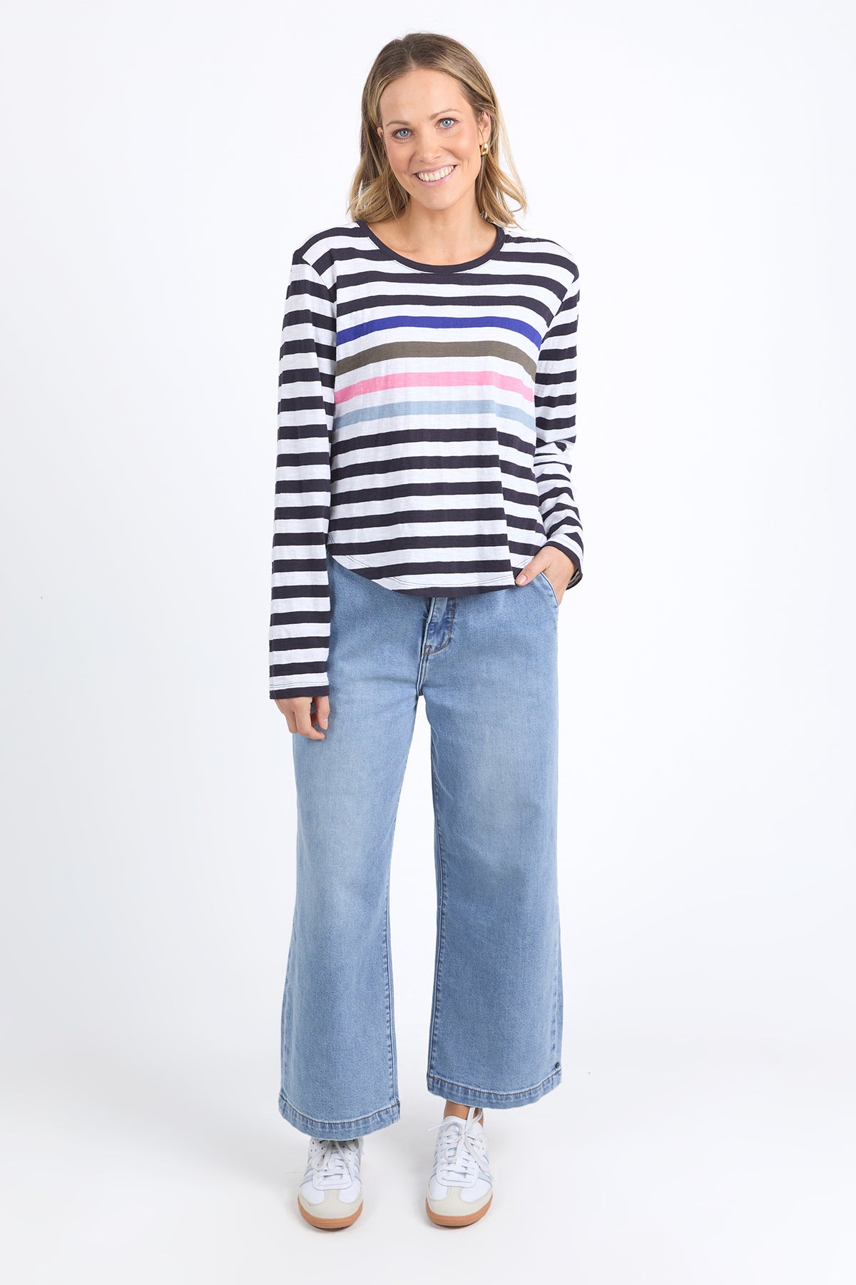 Harmony Long Sleeve Tee Navy & White Stripe