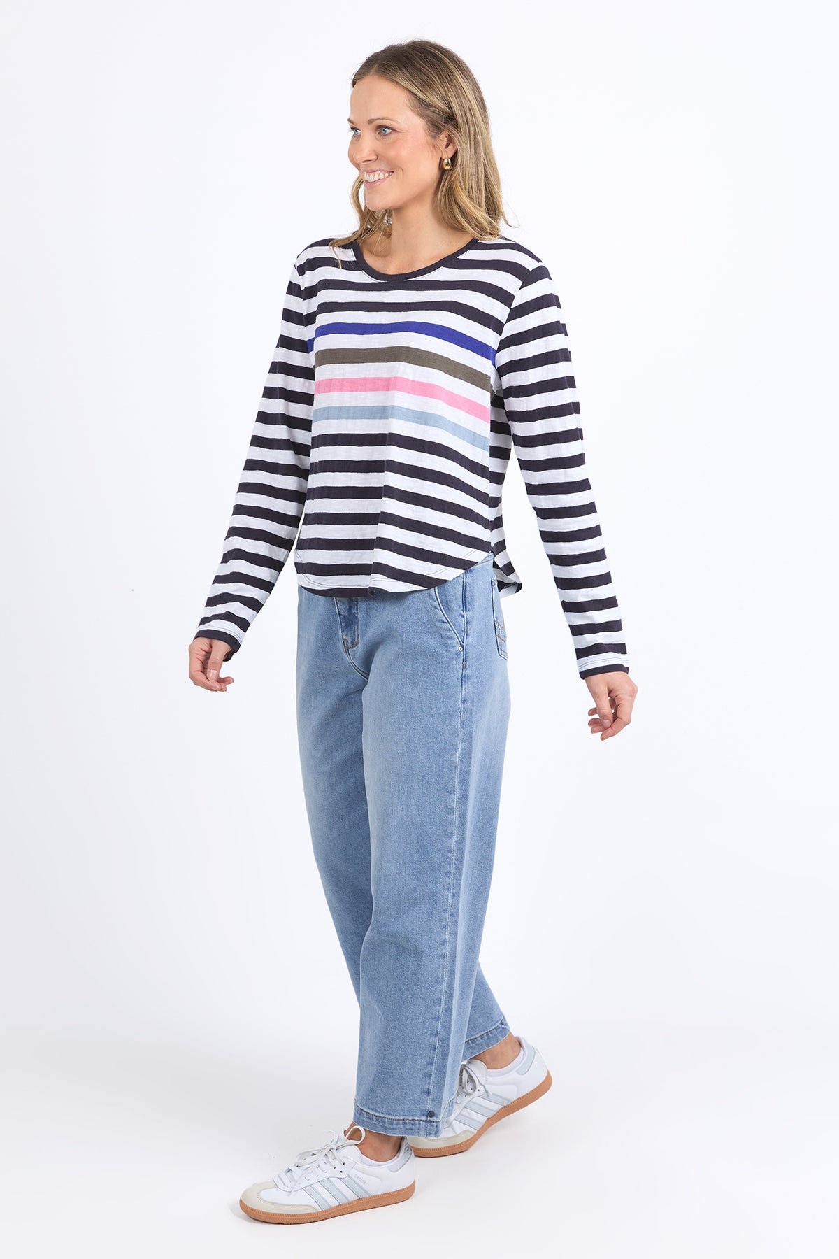 Harmony Long Sleeve Tee Navy & White Stripe
