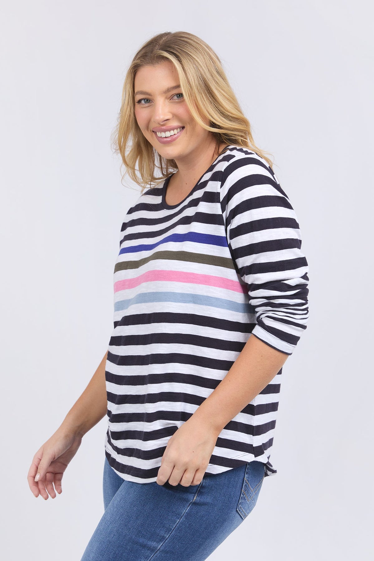 Harmony Long Sleeve Tee Navy & White Stripe