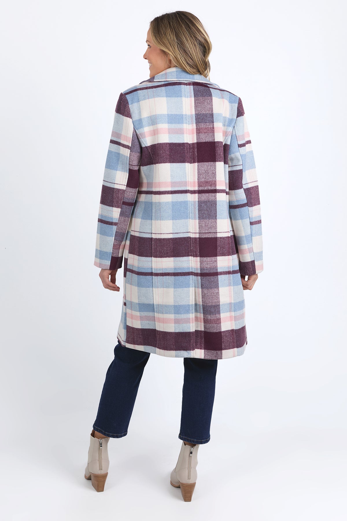Blanche Check Coat Blue/Merlot