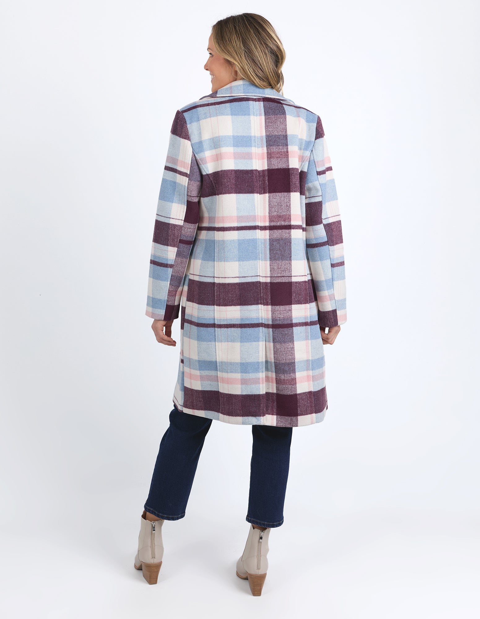 Blanche Check Coat Blue/Merlot