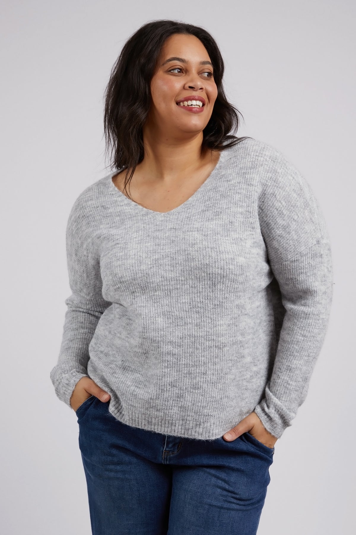 Verity V Neck Knit Grey Marle