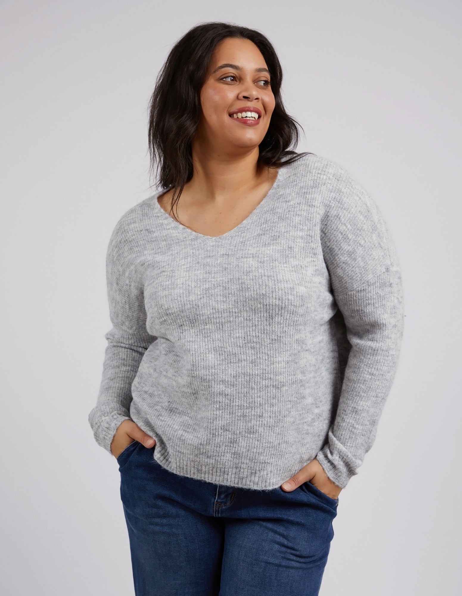 Verity V Neck Knit Grey Marle