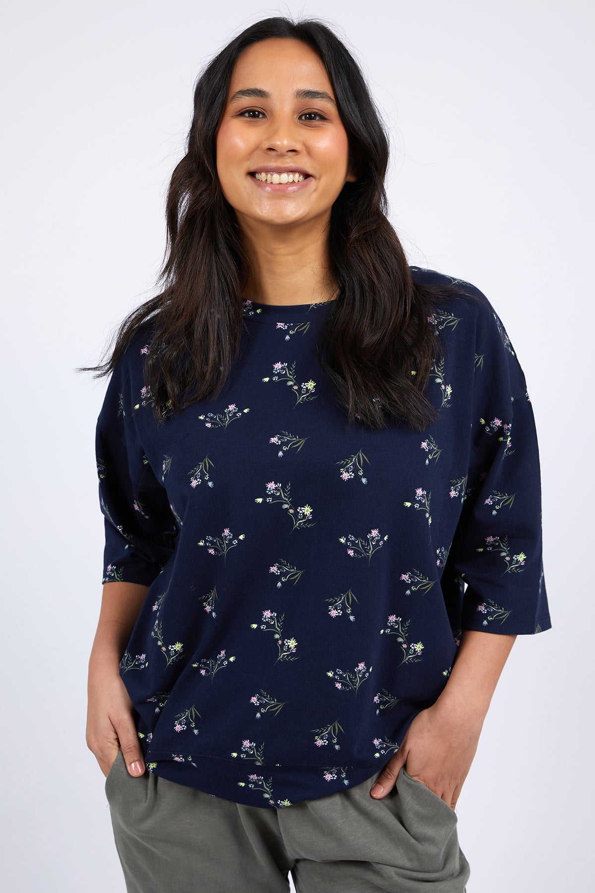 Lilly Floral Sweat Navy Floral Print
