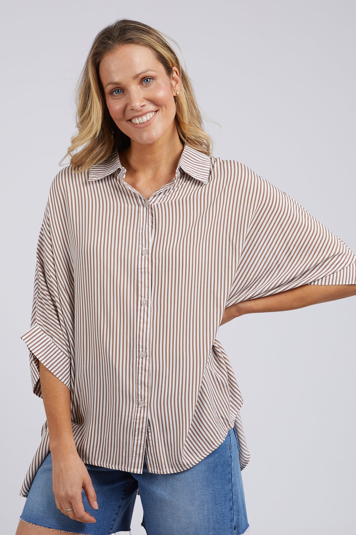 Luna Shirt Mocha & White Stripe