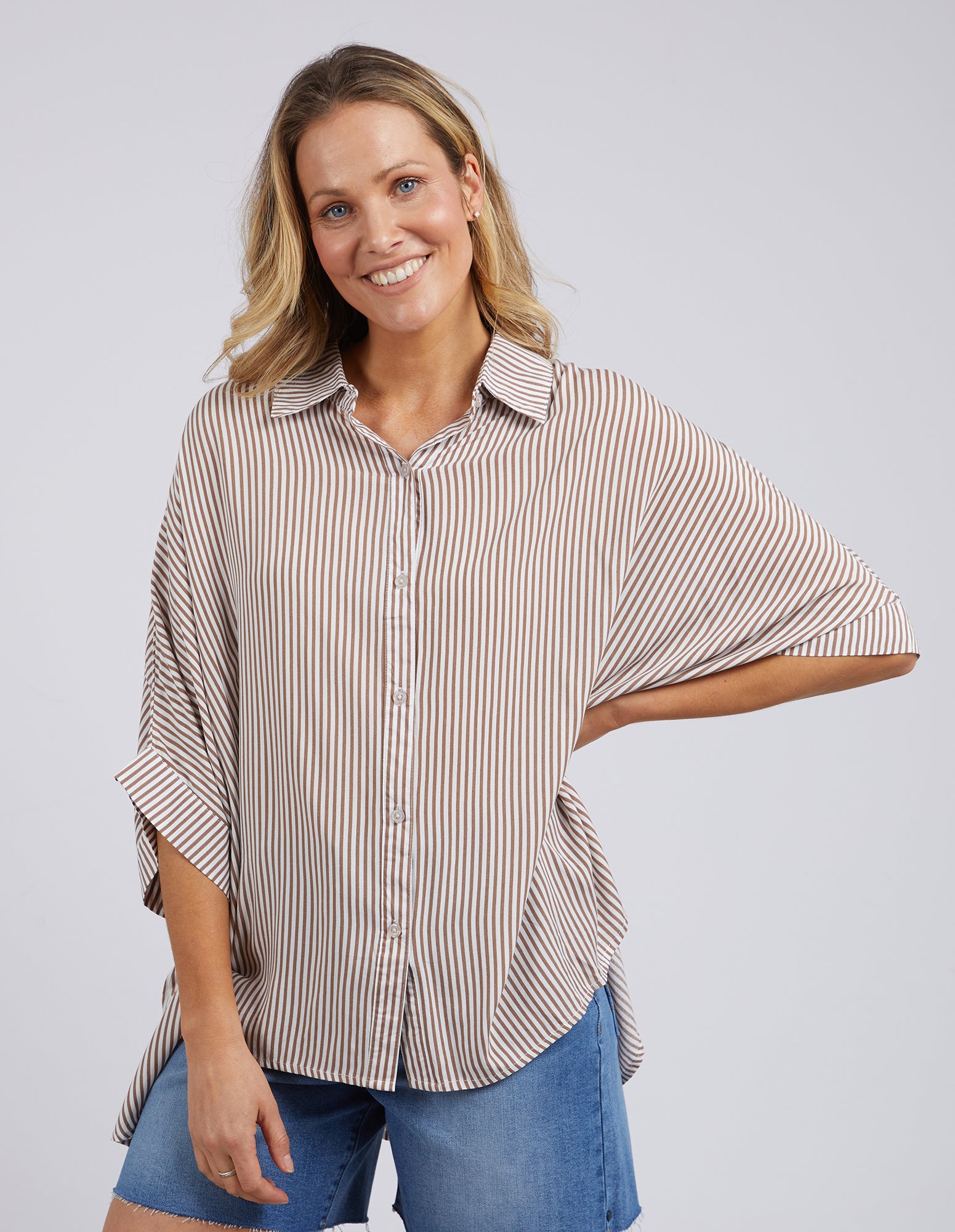 Luna Shirt Mocha & White Stripe