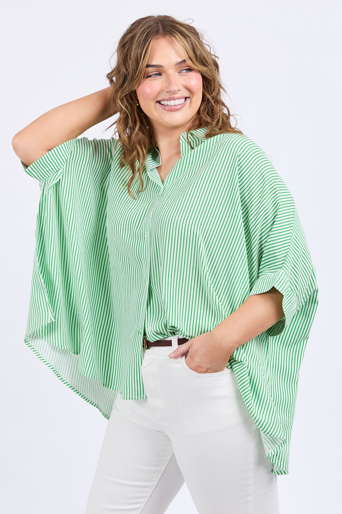 Luna Shirt Spring Green & White Stripe