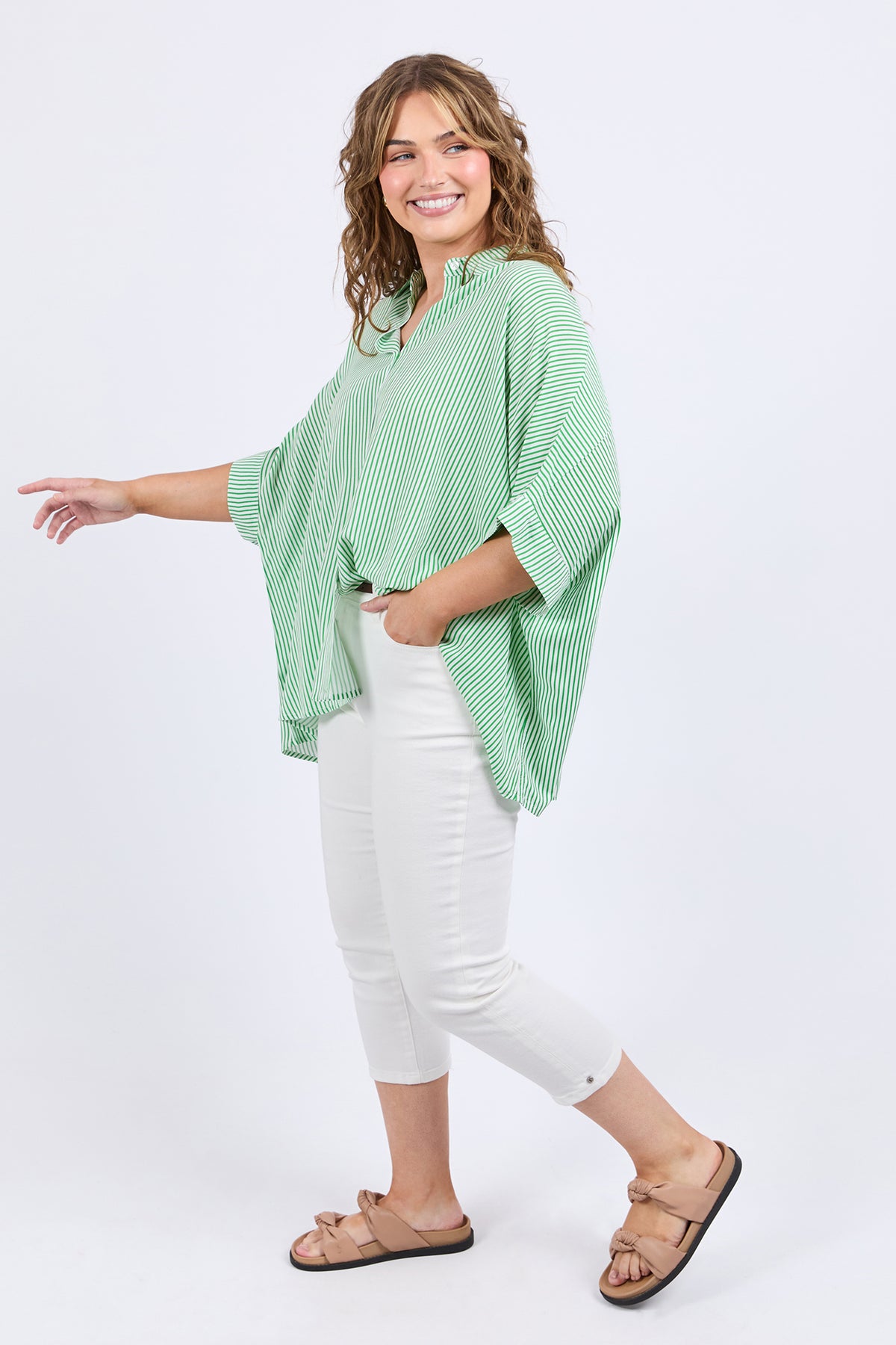 Luna Shirt Spring Green & White Stripe