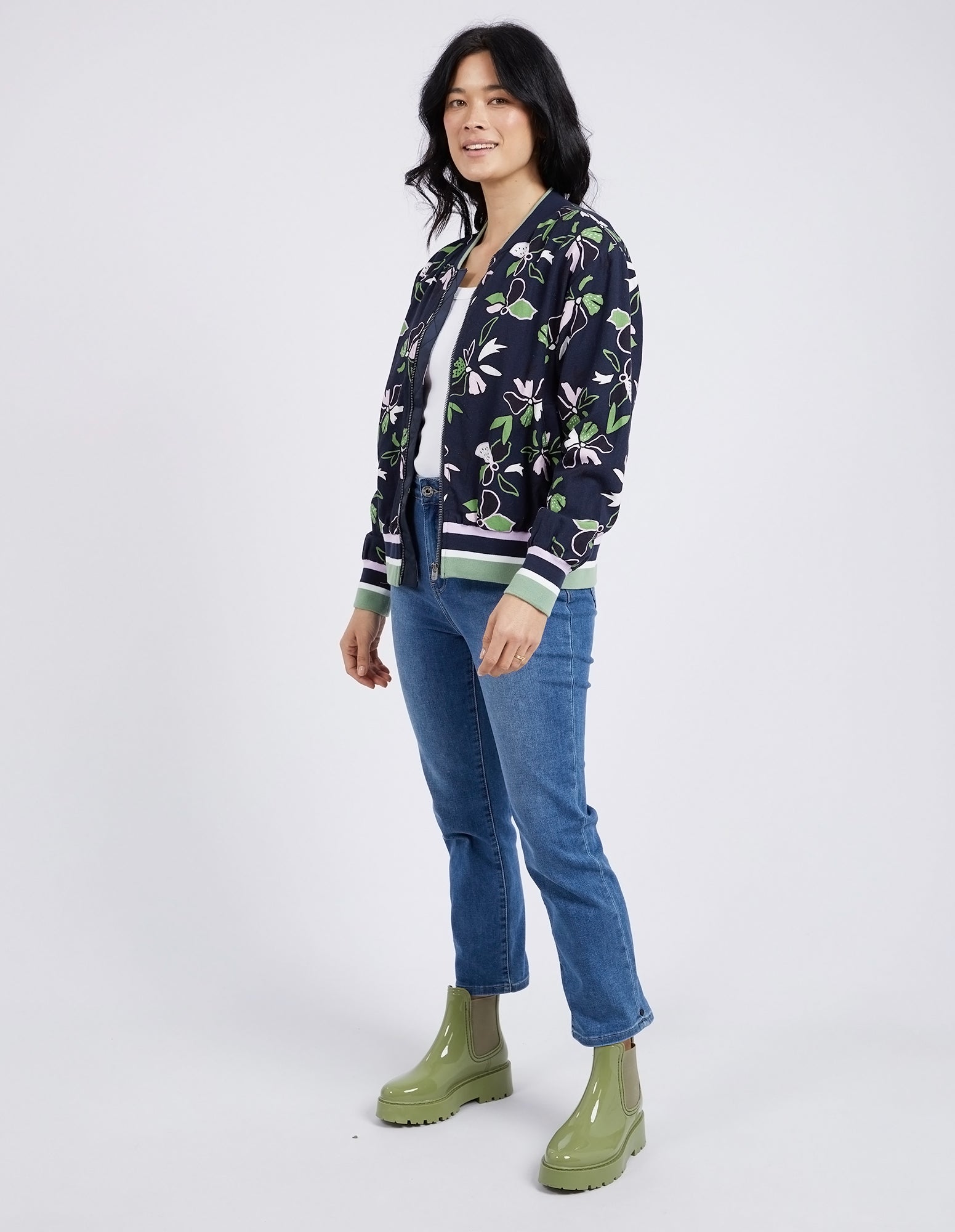 Green floral bomber jacket best sale