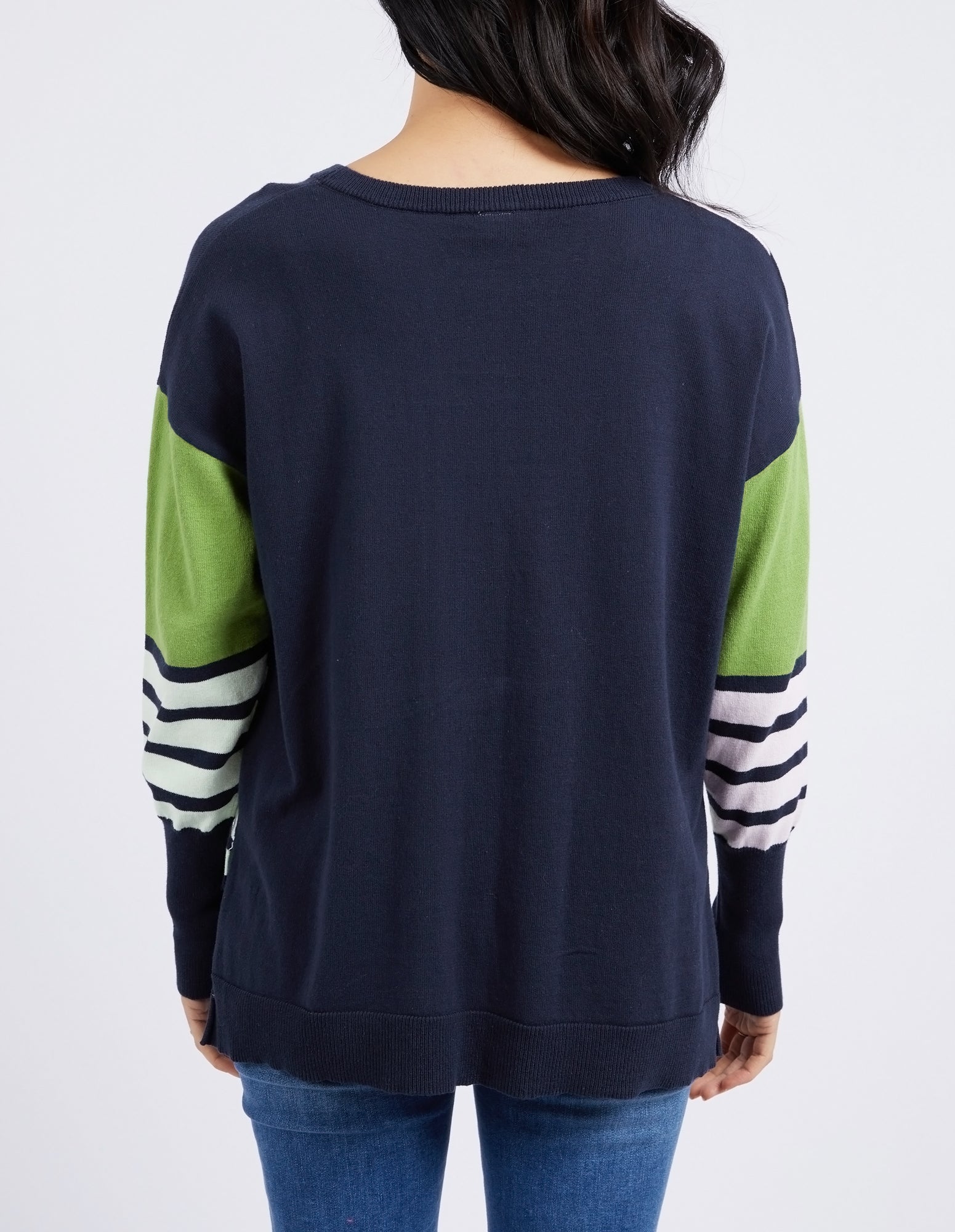 Fig Mixed Knit Navy & Green Stripe