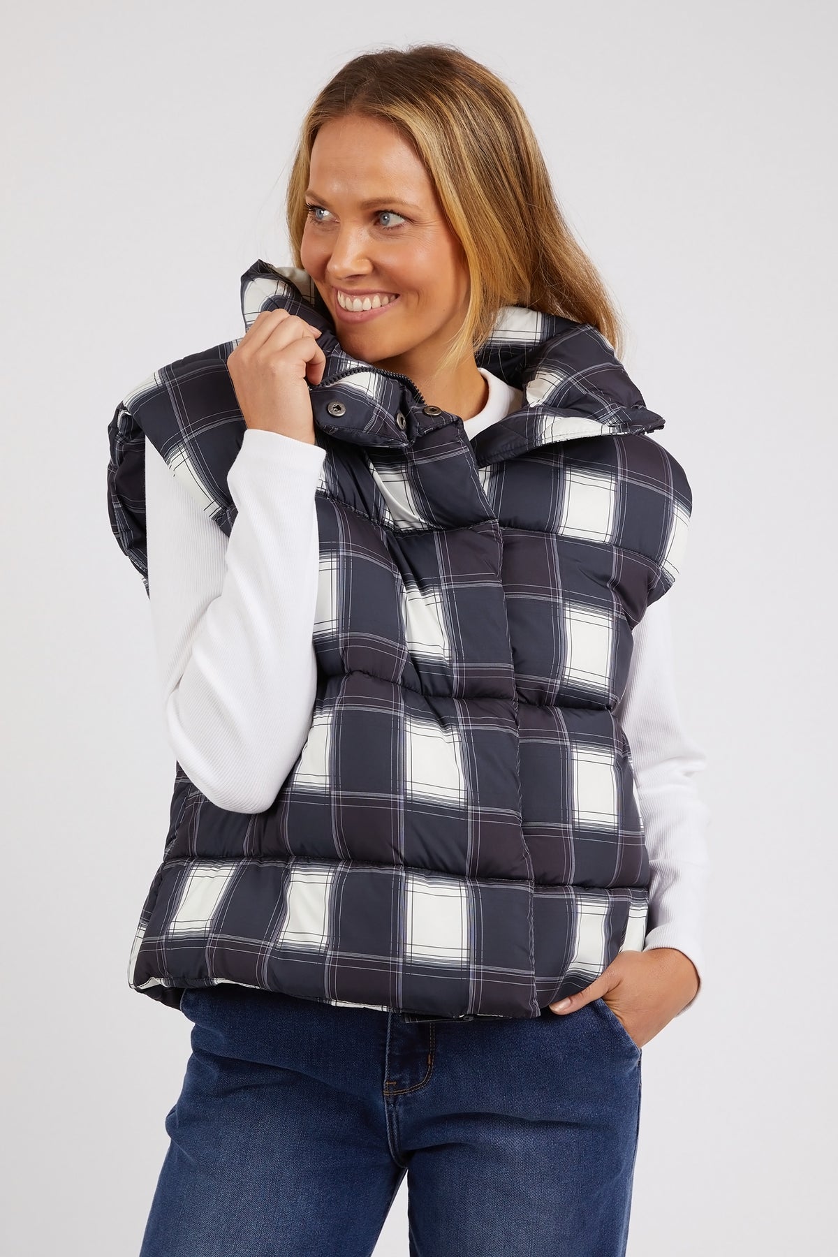 Cedar Navy Check Puffer Vest