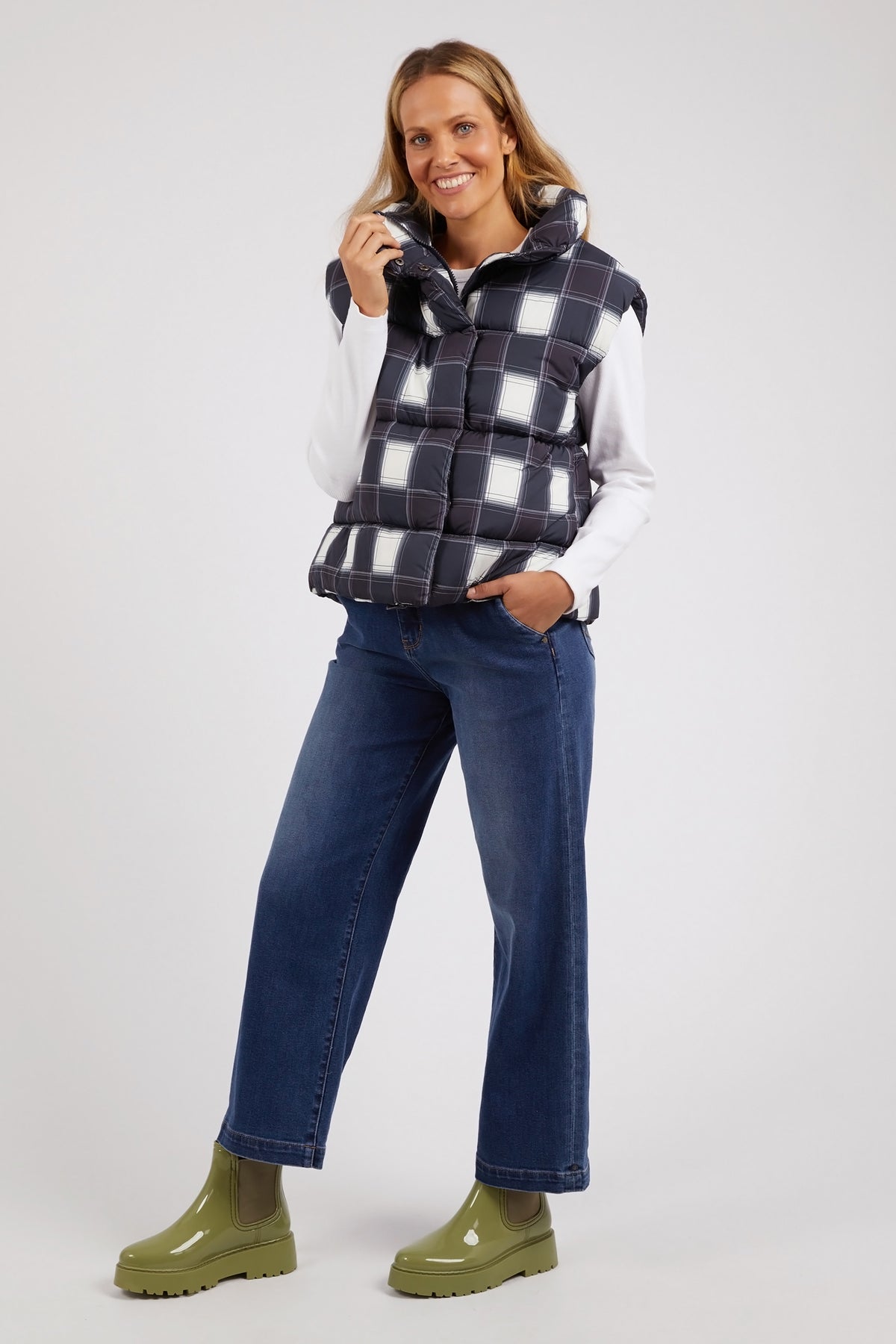 Cedar Navy Check Puffer Vest