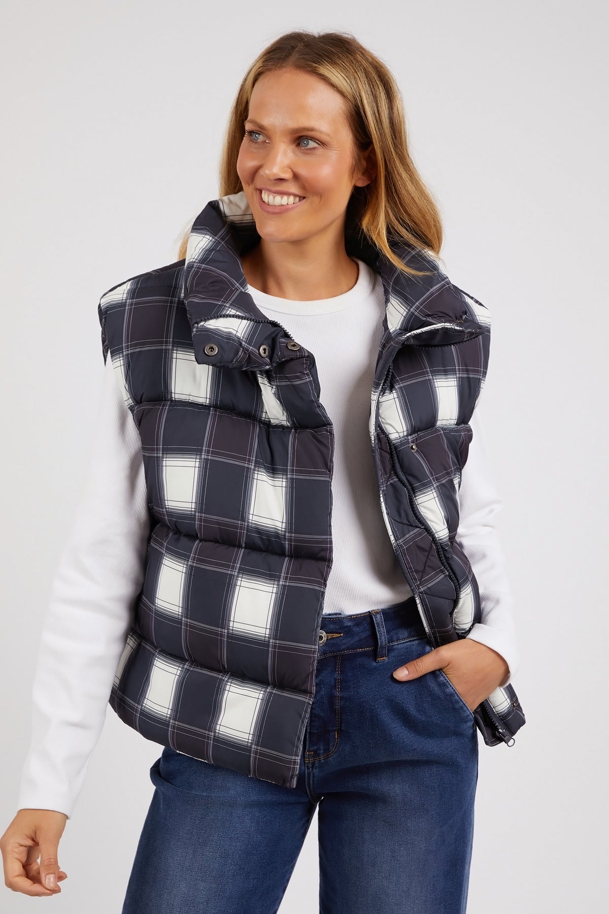 Cedar Navy Check Puffer Vest