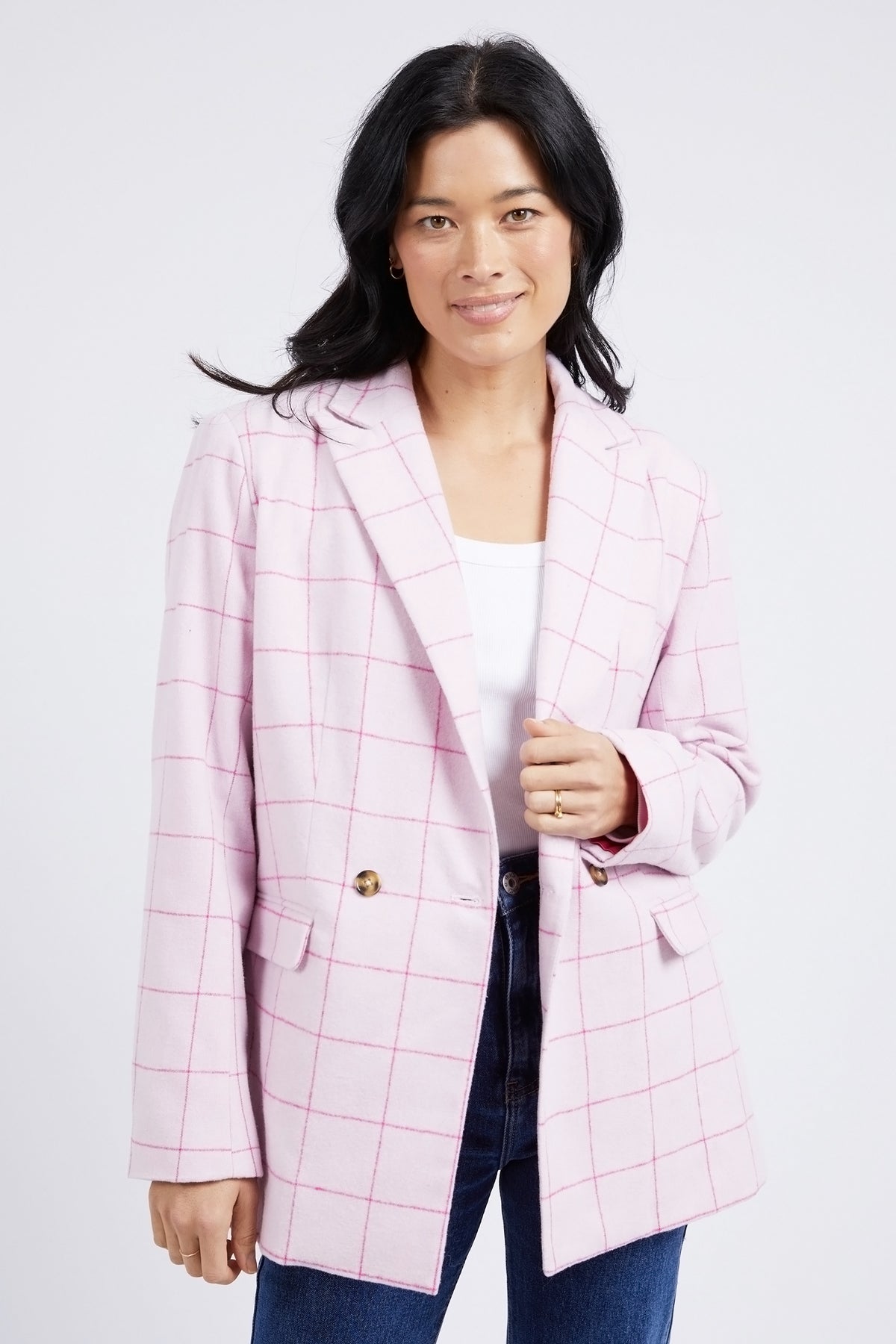 Tansy Check Blazer Pale Pink