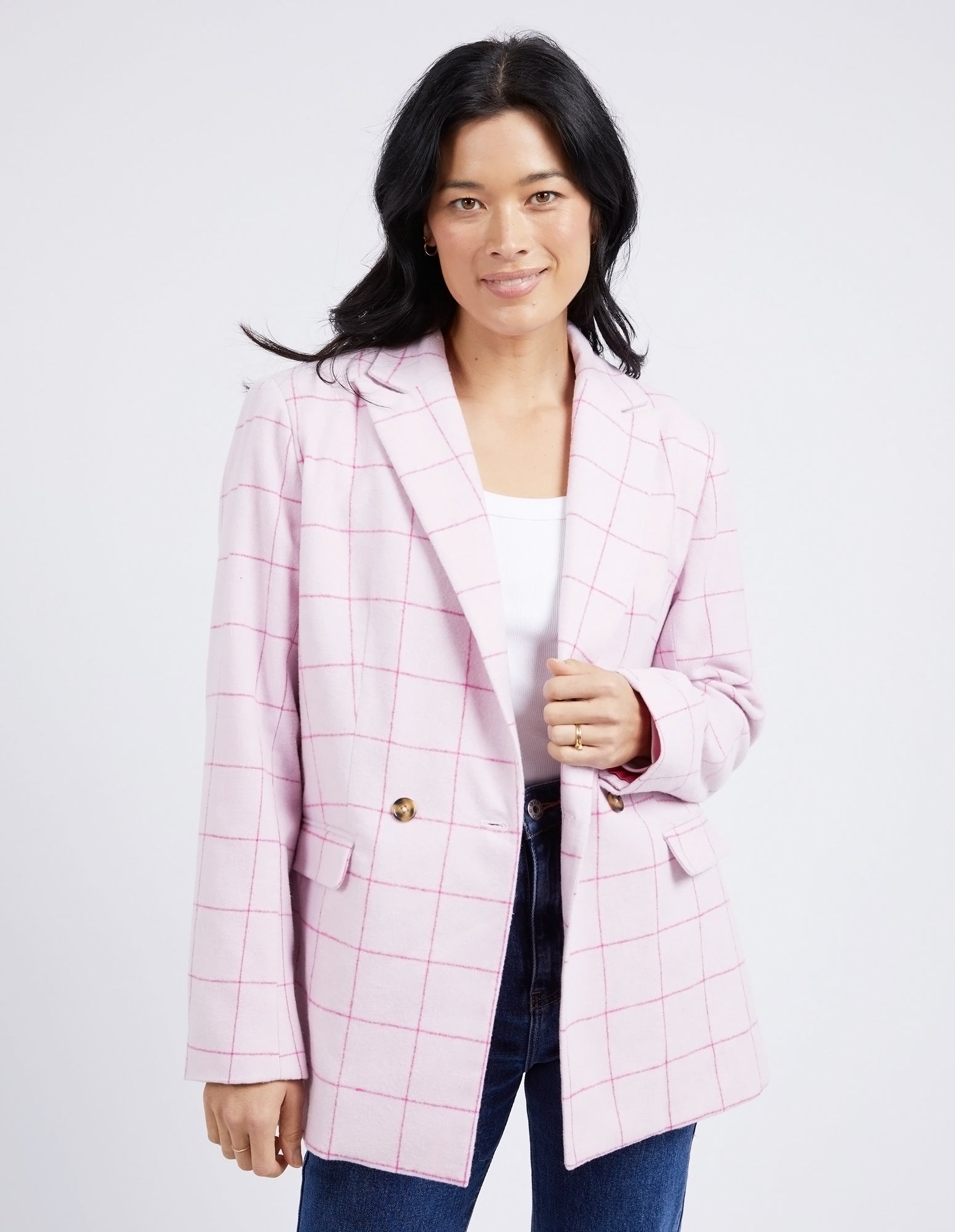 Tansy Check Blazer Pale Pink